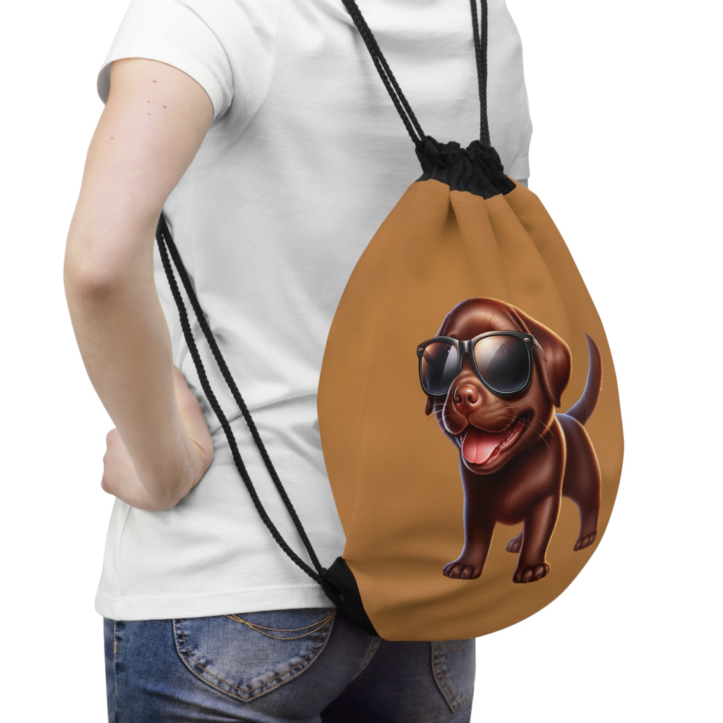 Chocolate Lab w/ Sunglasses Drawstring Bag