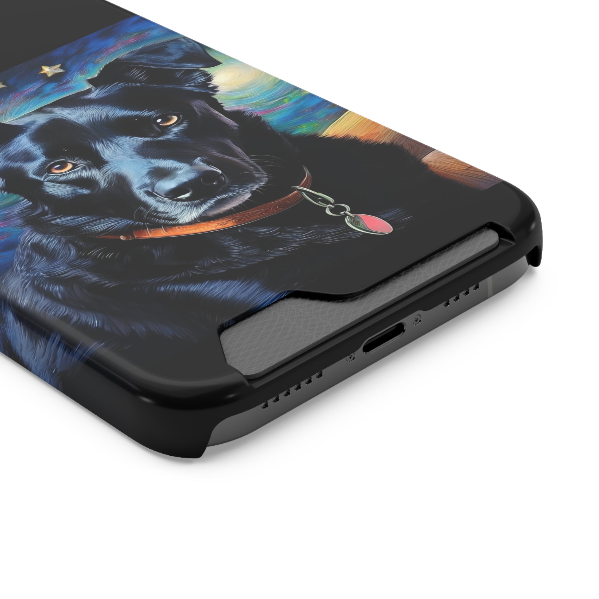 Black Shepherd Lab Stary Night Phone Case with Card Holder