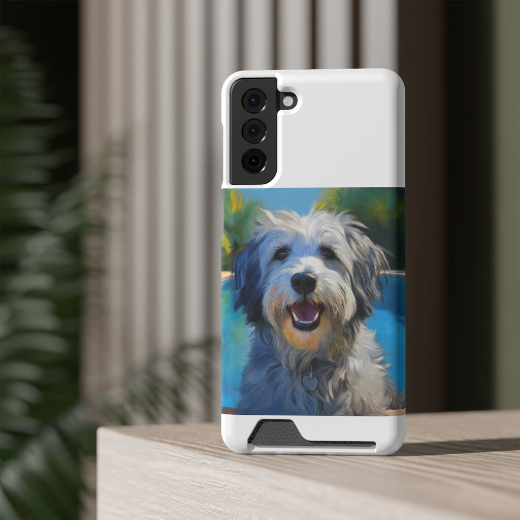 Grey Shaggy Dog Poolside Phone Case with Card Holder