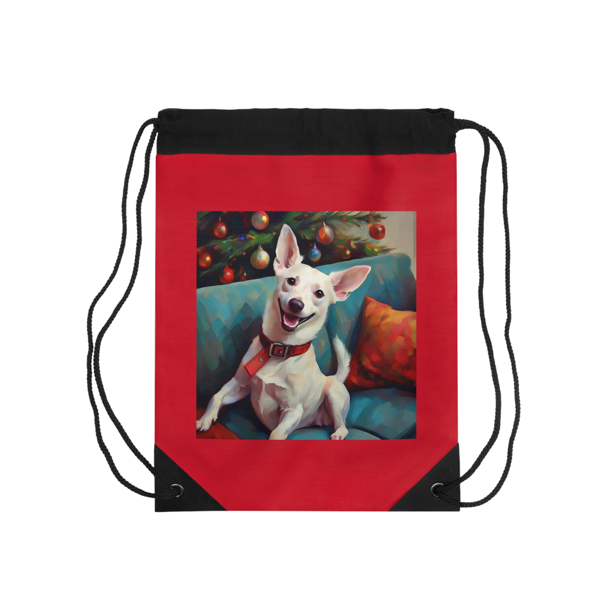 White Corgi Holiday II Drawstring Bag