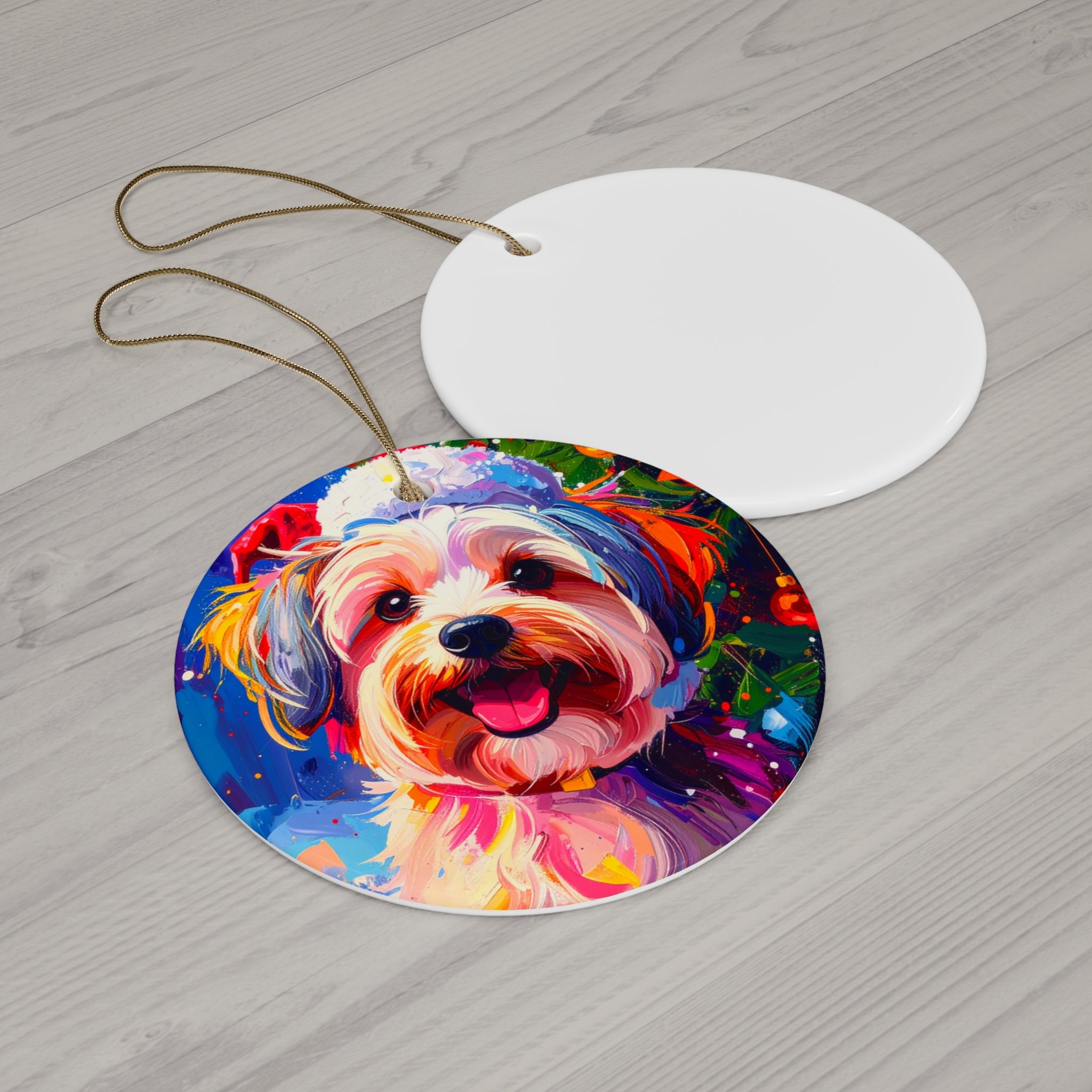 Yorkie Holiday II Ceramic Ornament