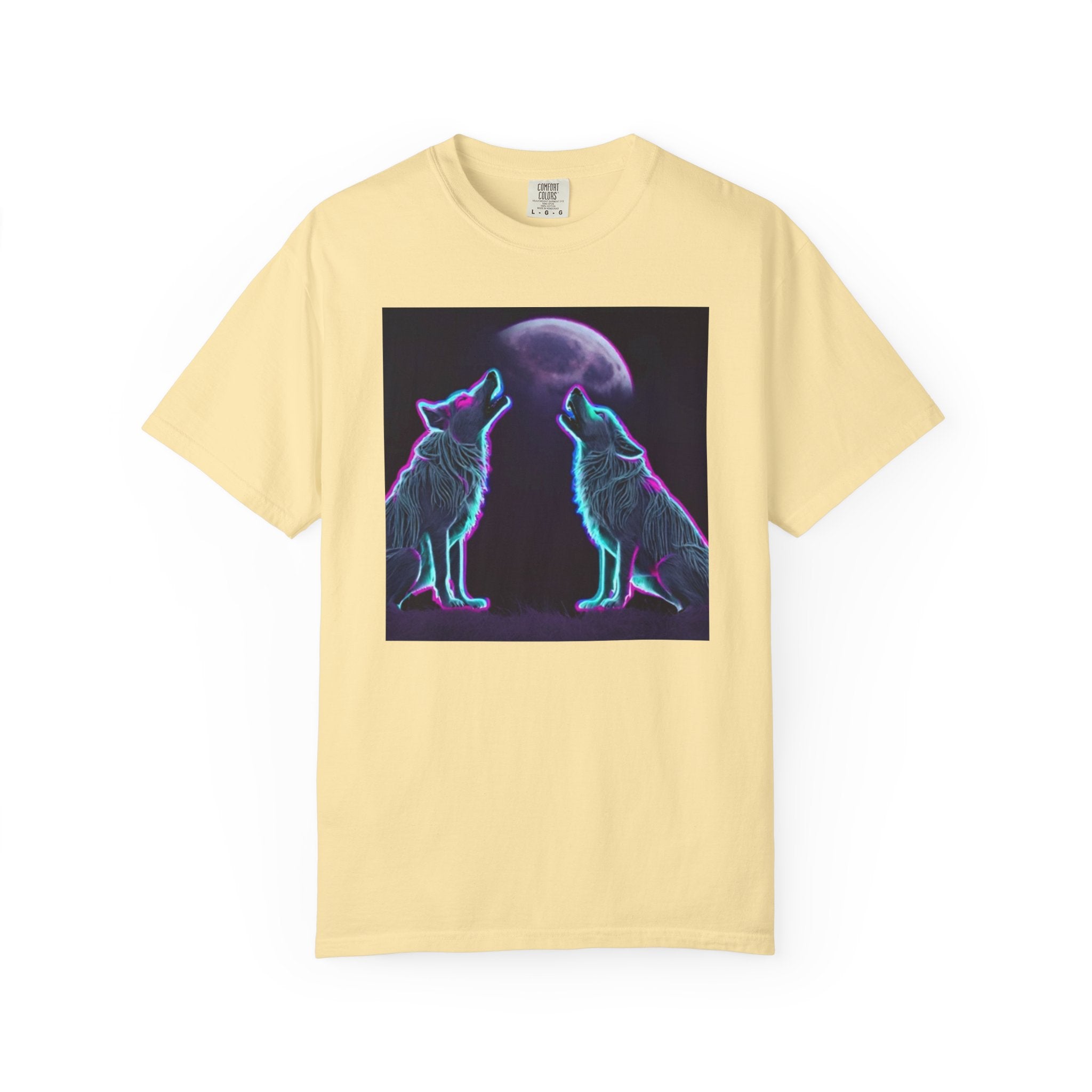 Neon Wolves Howling Unisex Garment-Dyed T-shirt