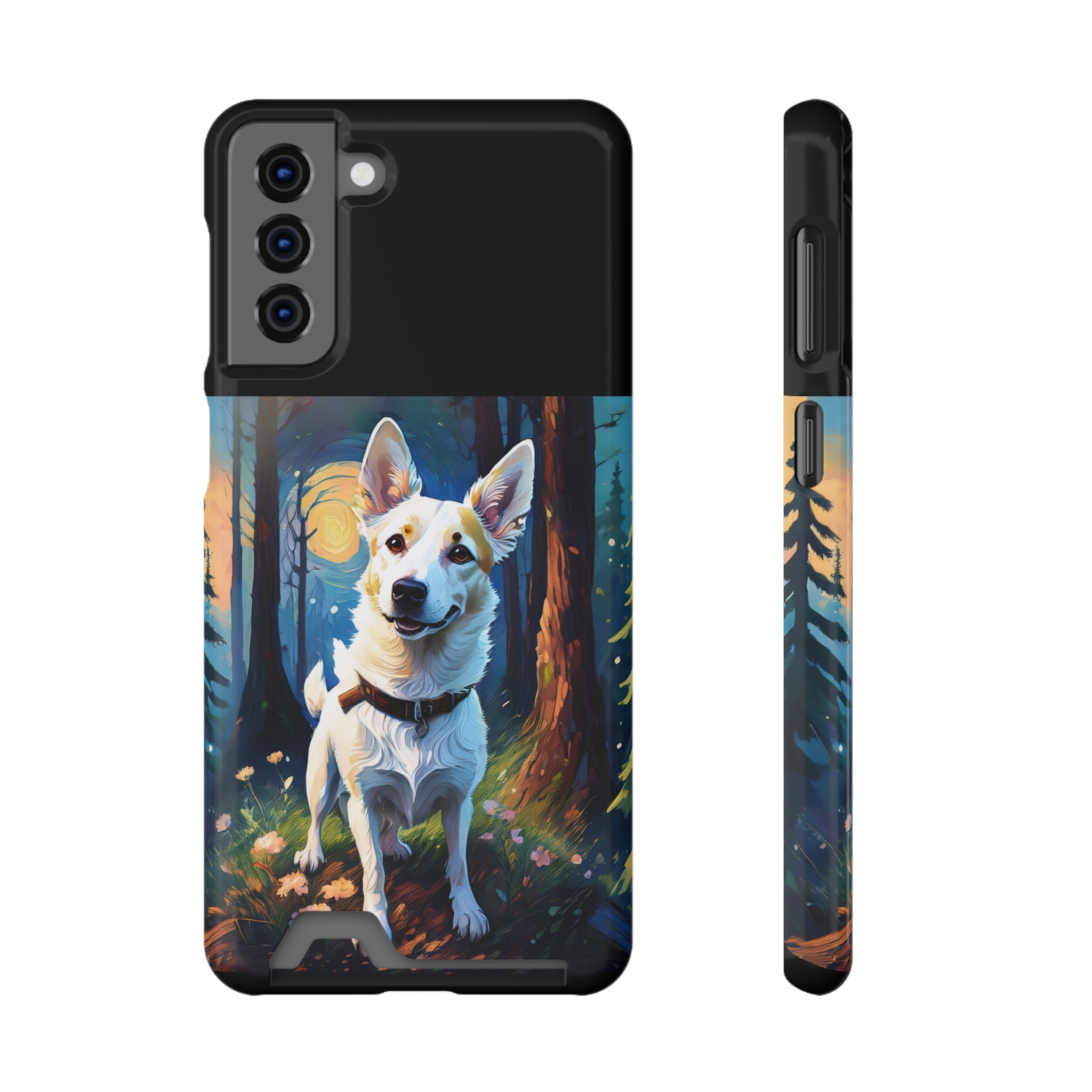 White/Tan Dog Forest Walk Phone Case with Card Holder