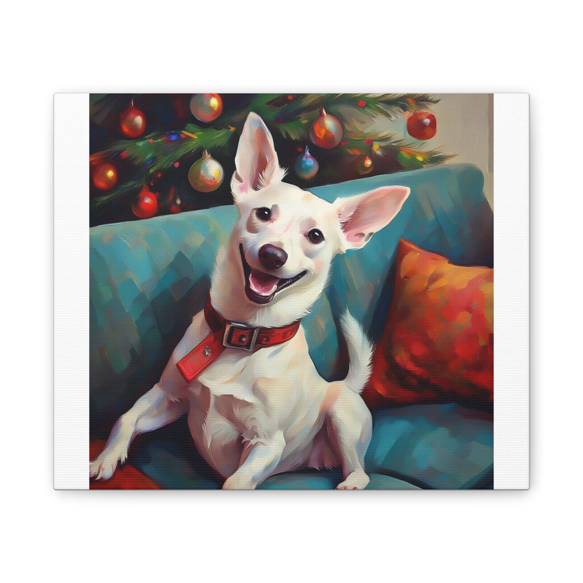 White Corgi Holiday II Canvas Painting