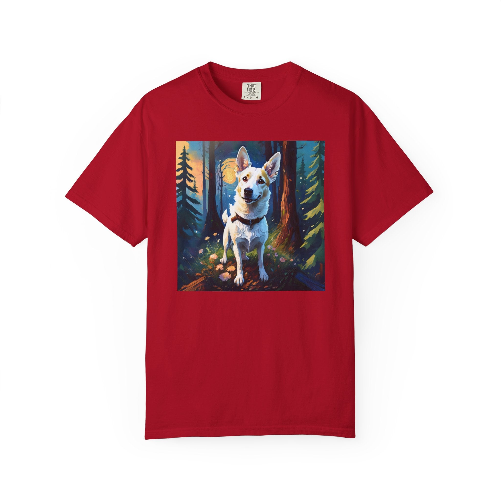 White/Tan Dog Forest Walk Unisex Garment-Dyed T-shirt