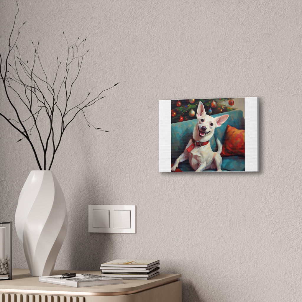 White Corgi Holiday II Canvas Painting