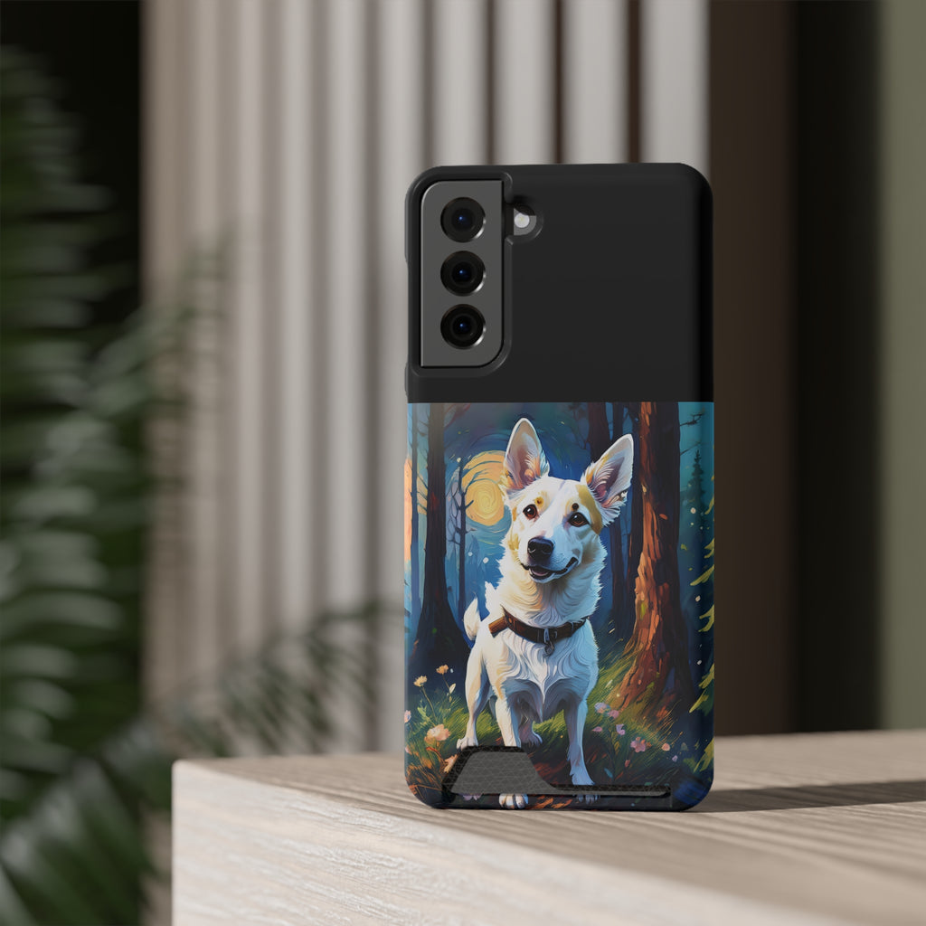White/Tan Dog Forest Walk Phone Case with Card Holder