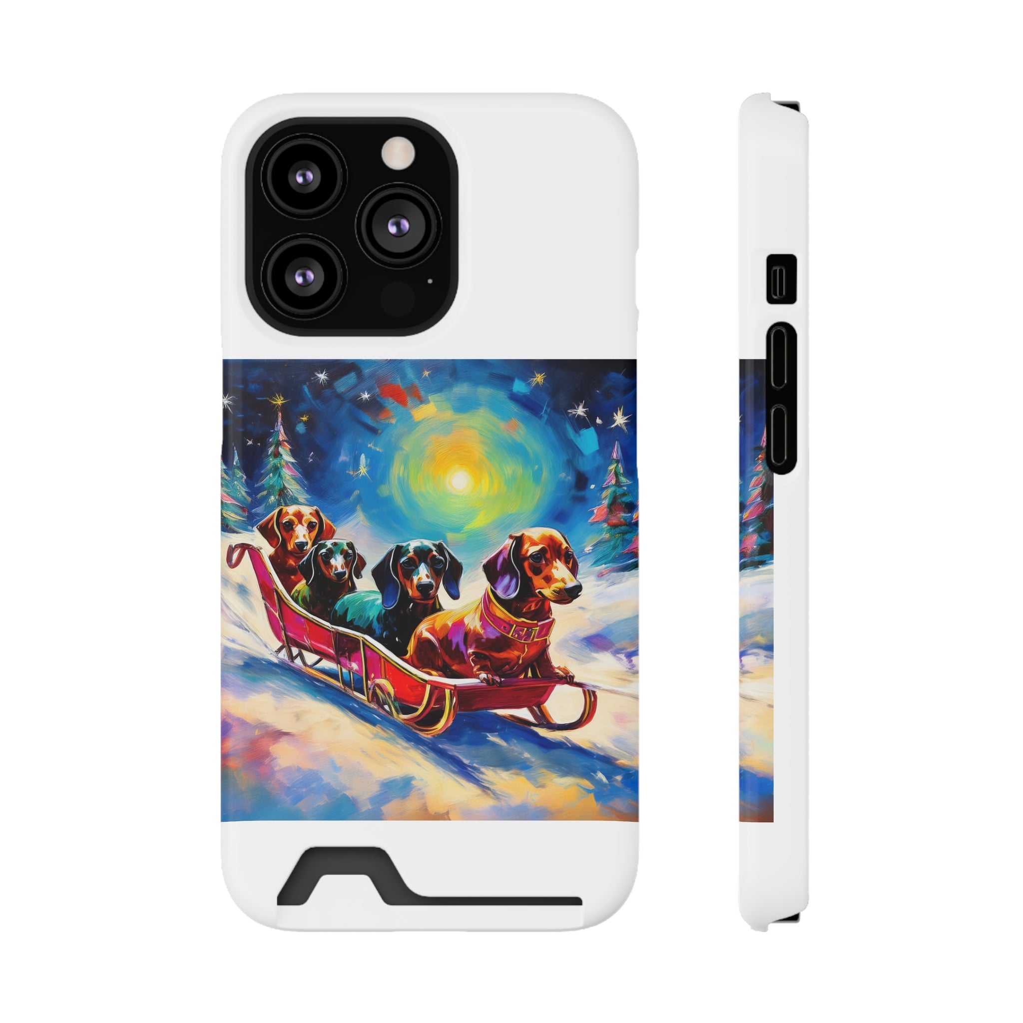 Dachshund Night Sleighride Phone Case with Card Holder