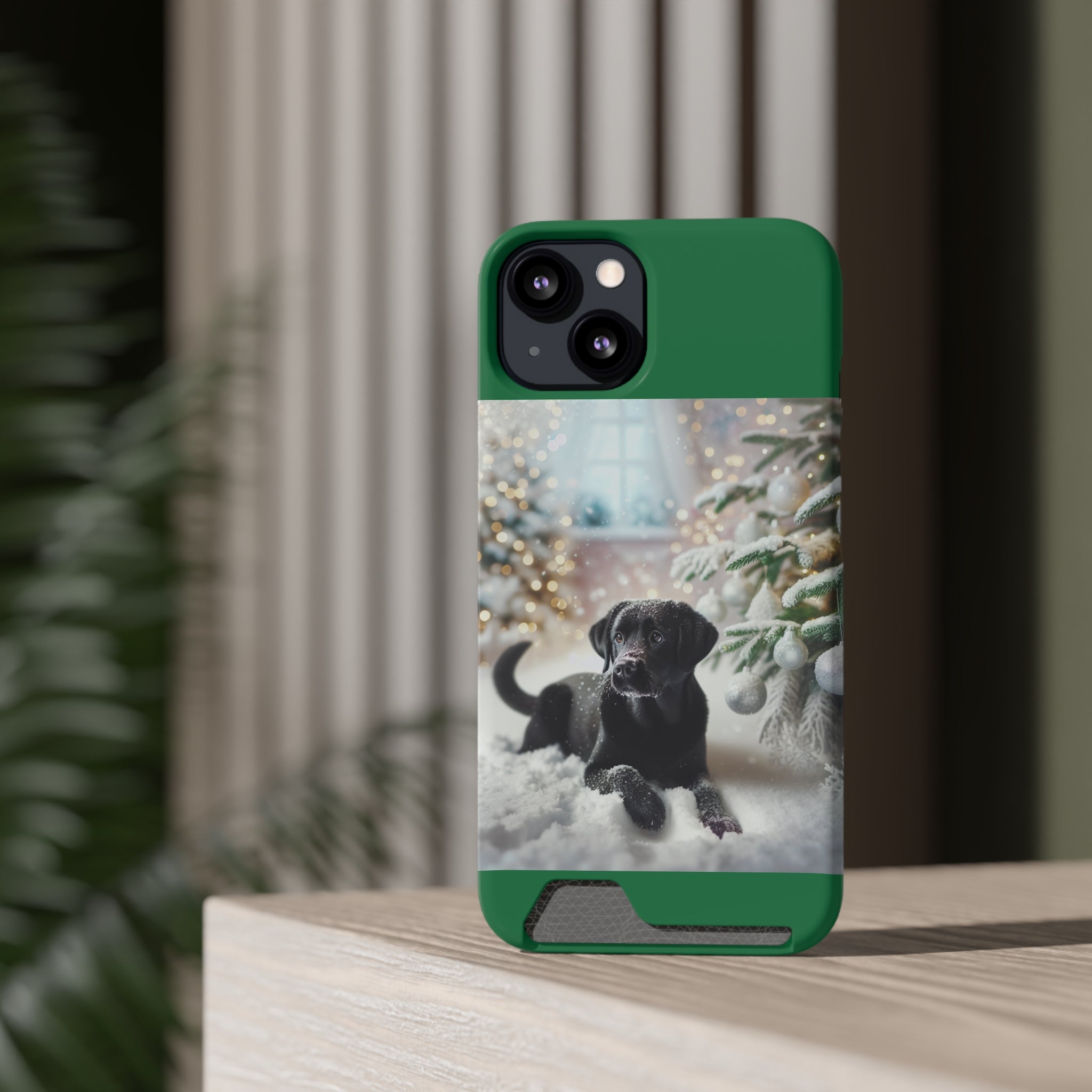 Black Lab Holiday Phone Case with Card Holder