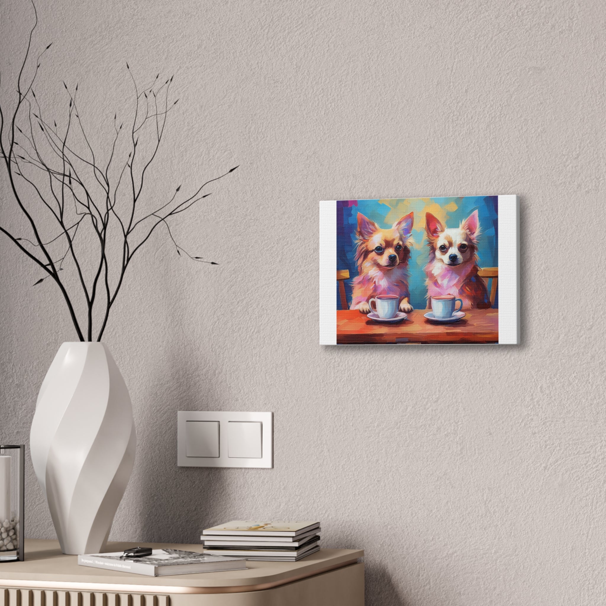Cafe con Chihuahua Canvas Stretched, 0.75"
