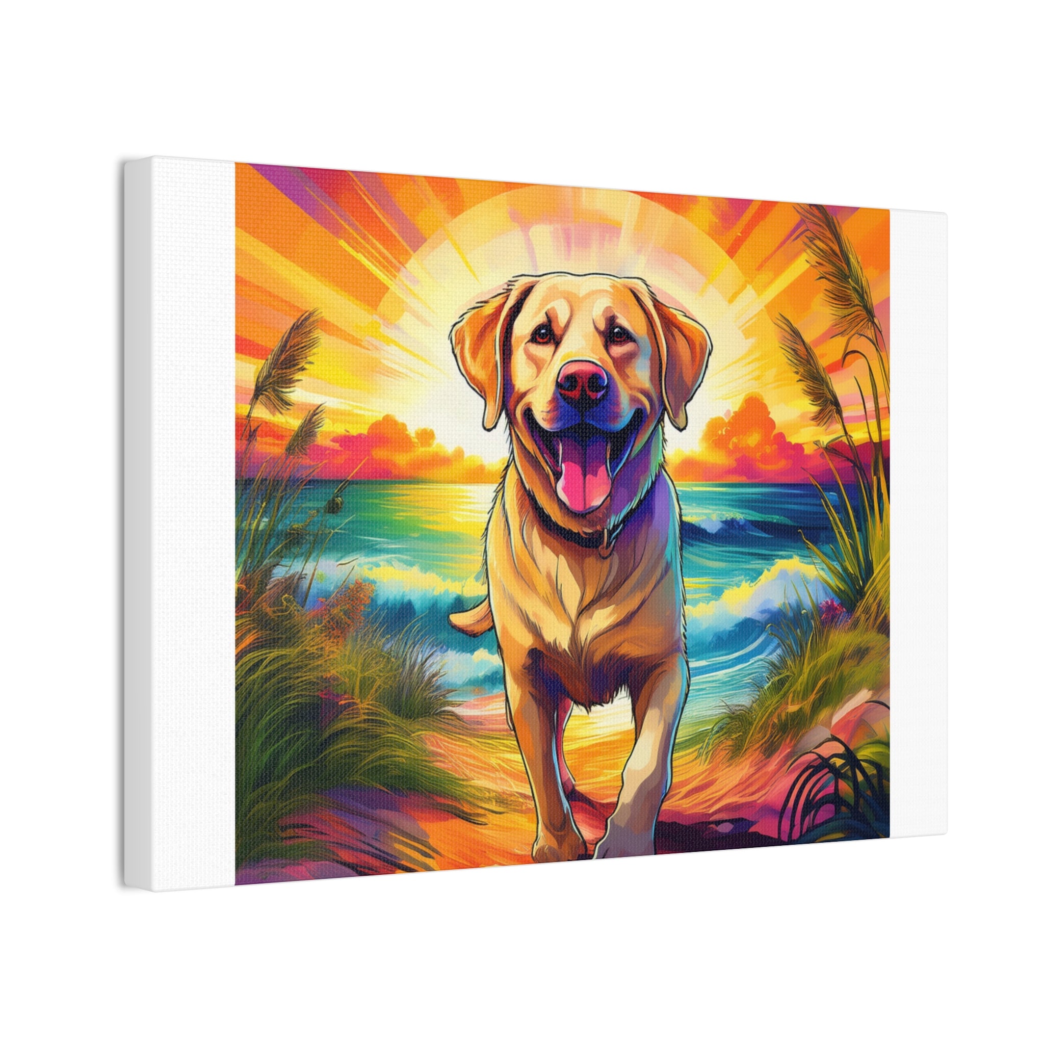 Yellow Lab Sunset Beach Canvas Stretched, 0.75"
