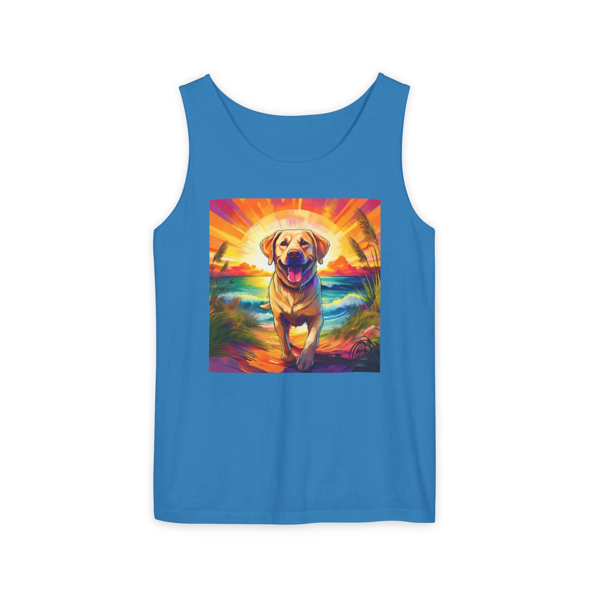 Yellow Lab Sunset Beach Unisex Tank Top