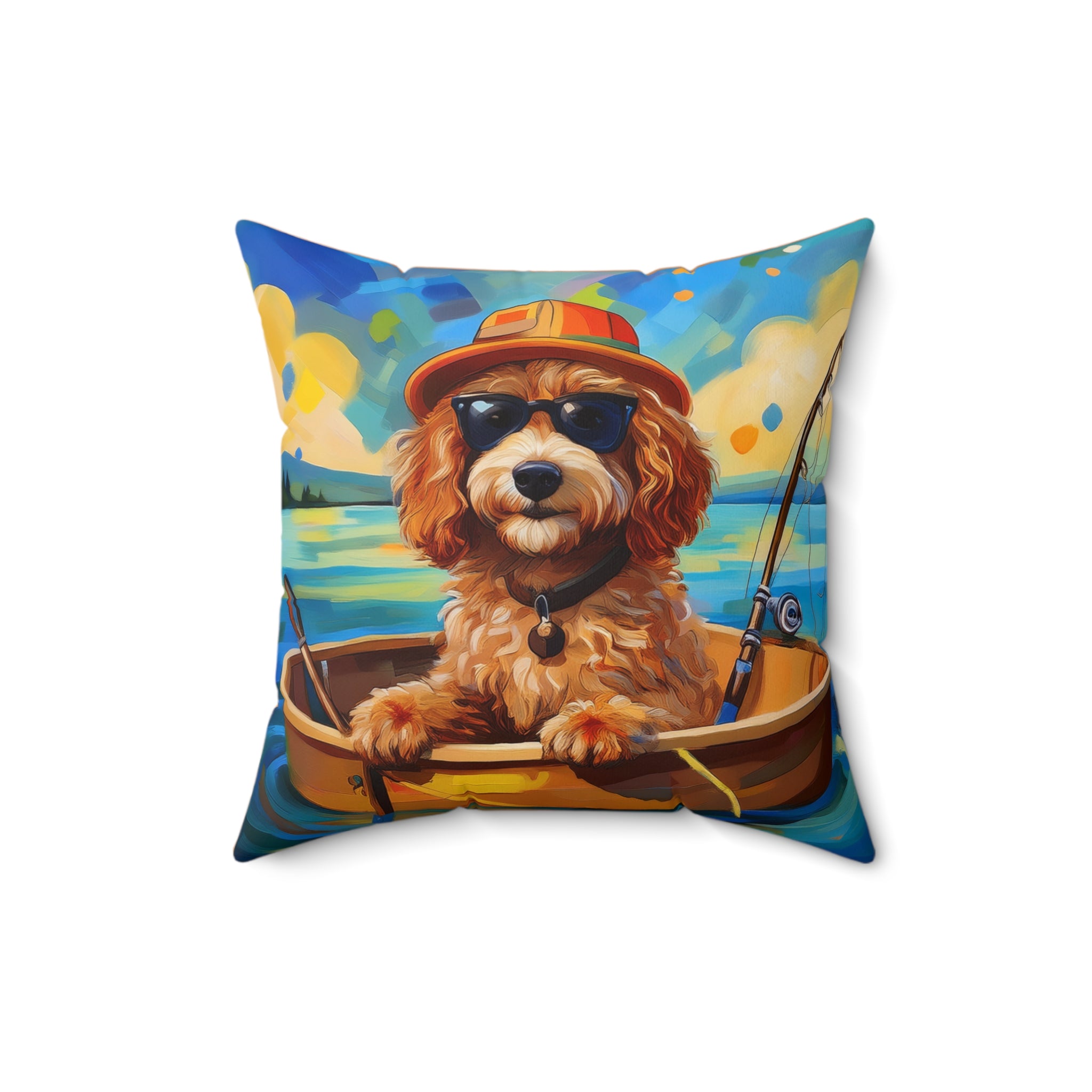 Doodle Fishing Polyester Square Pillow