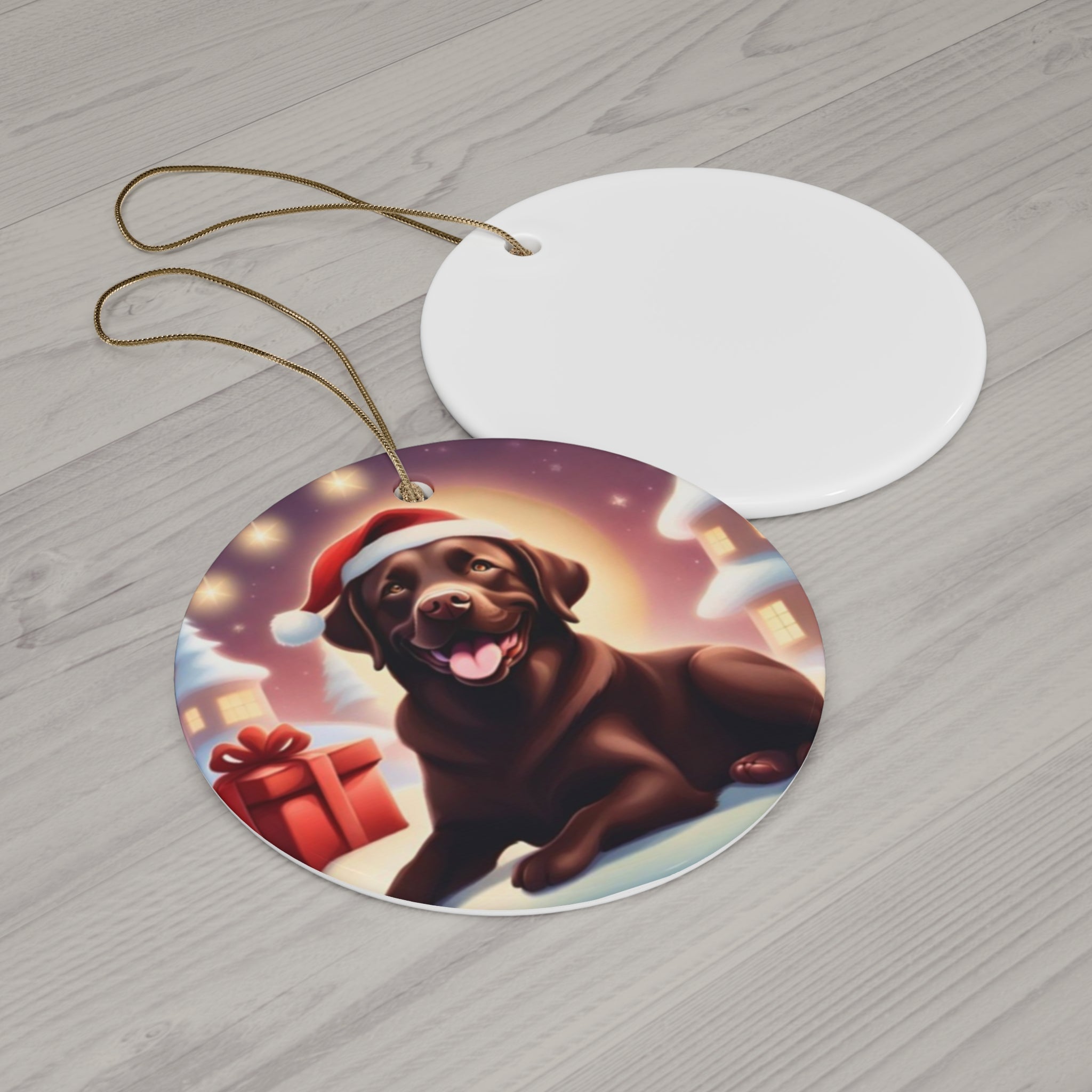 Chocolate Lab Holiday Ceramic Ornament