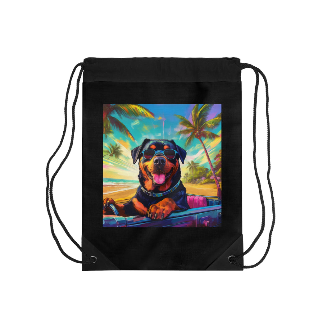 Rottweiler Beach Drive Drawstring Bag