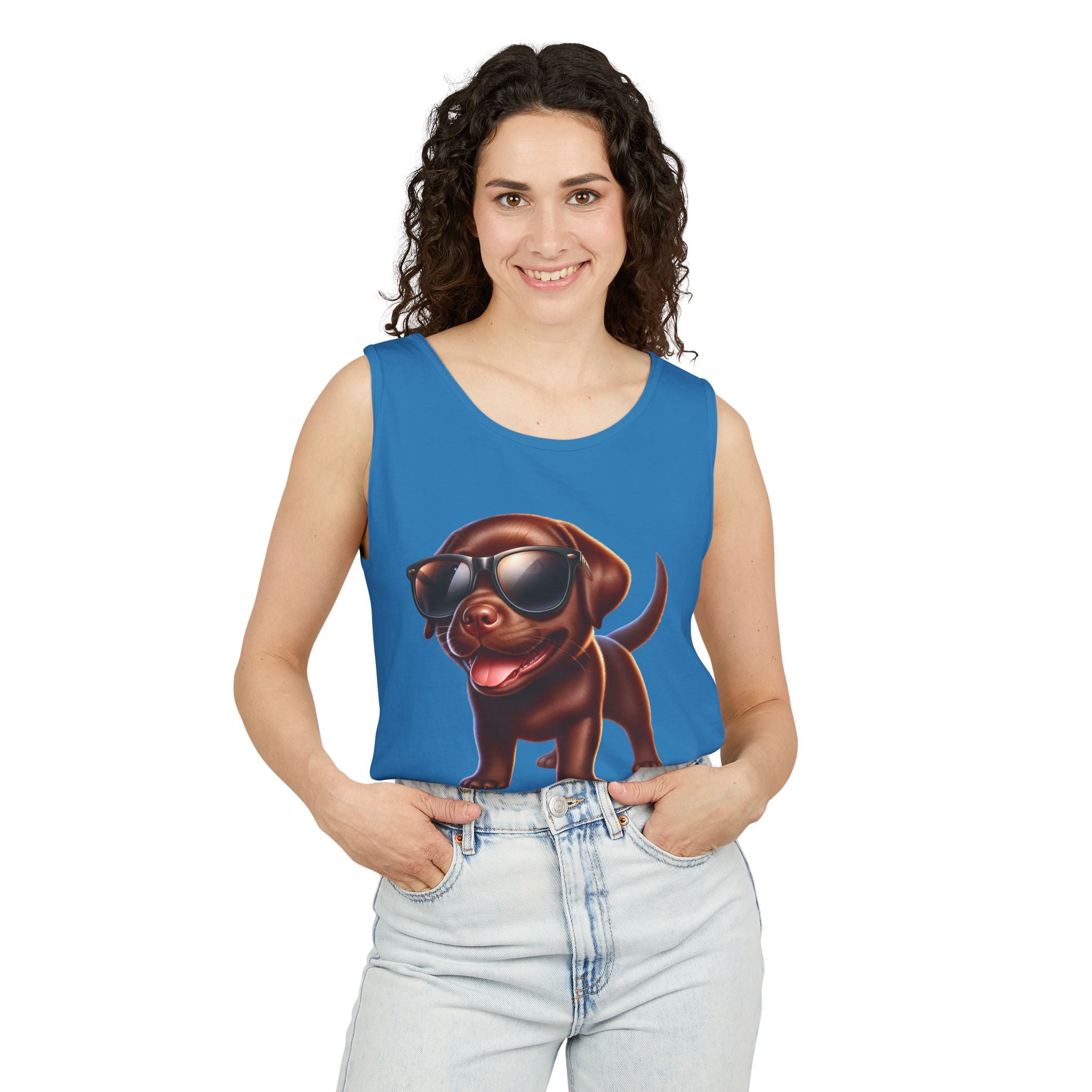 Chocolate Lab w/ sunglasses Unisex Tank Top