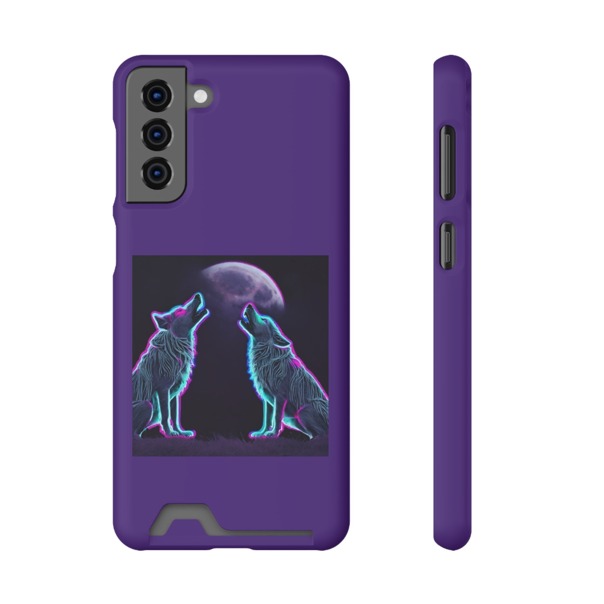 Neon Wolves Howling Phone Case with Card Holder