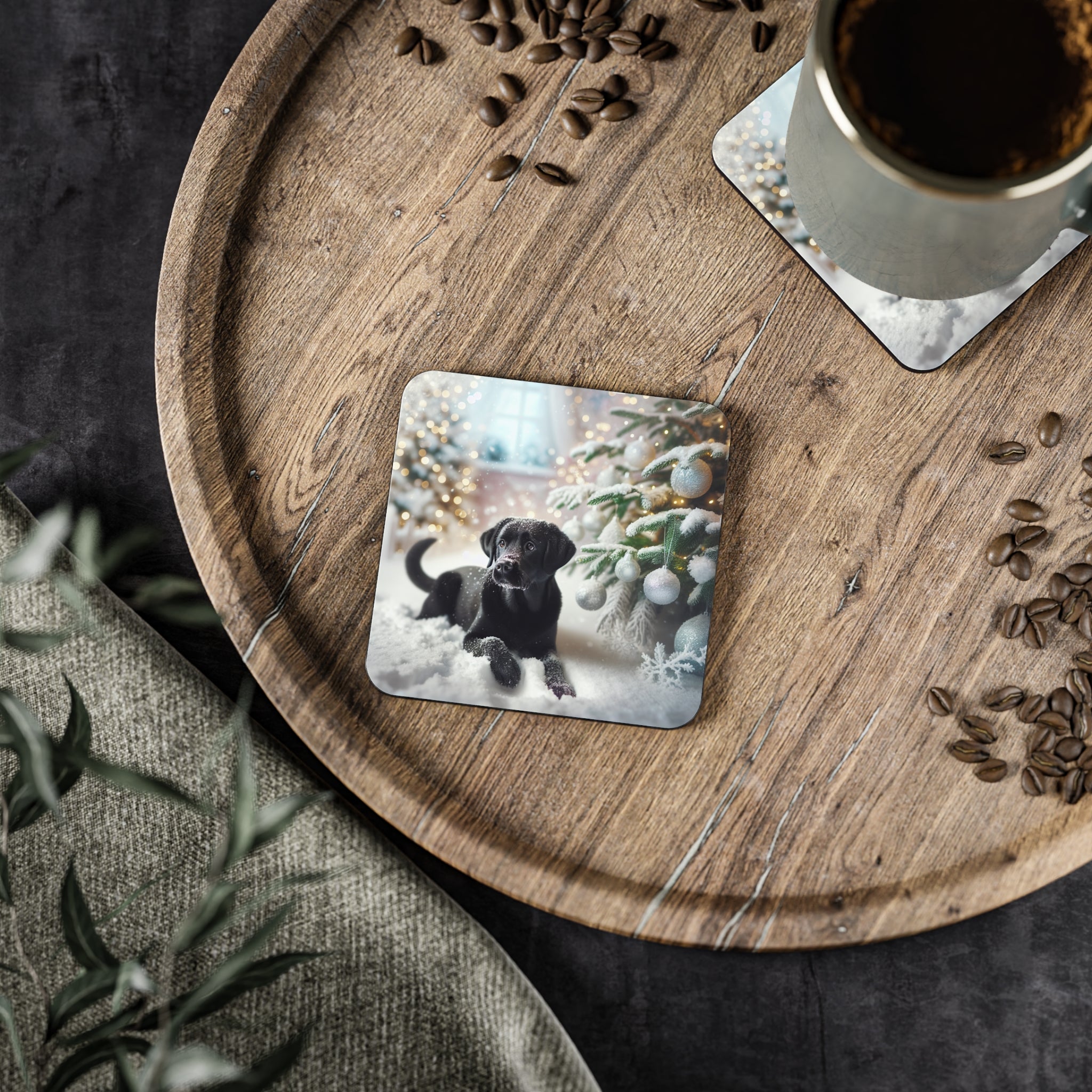 Black Lab Puppy Holiday Coasters