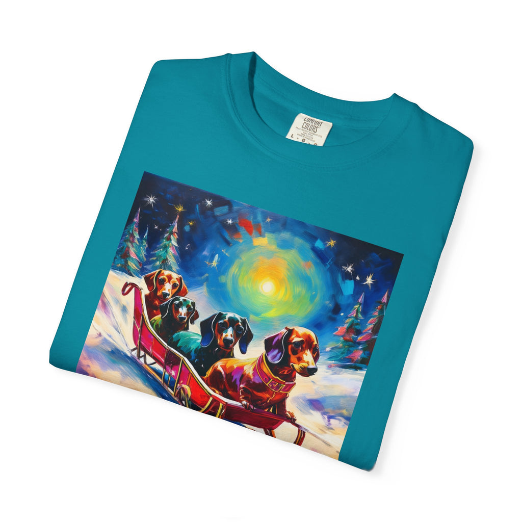 Dachshund Night Sleighride Unisex Garment-Dyed T-shirt