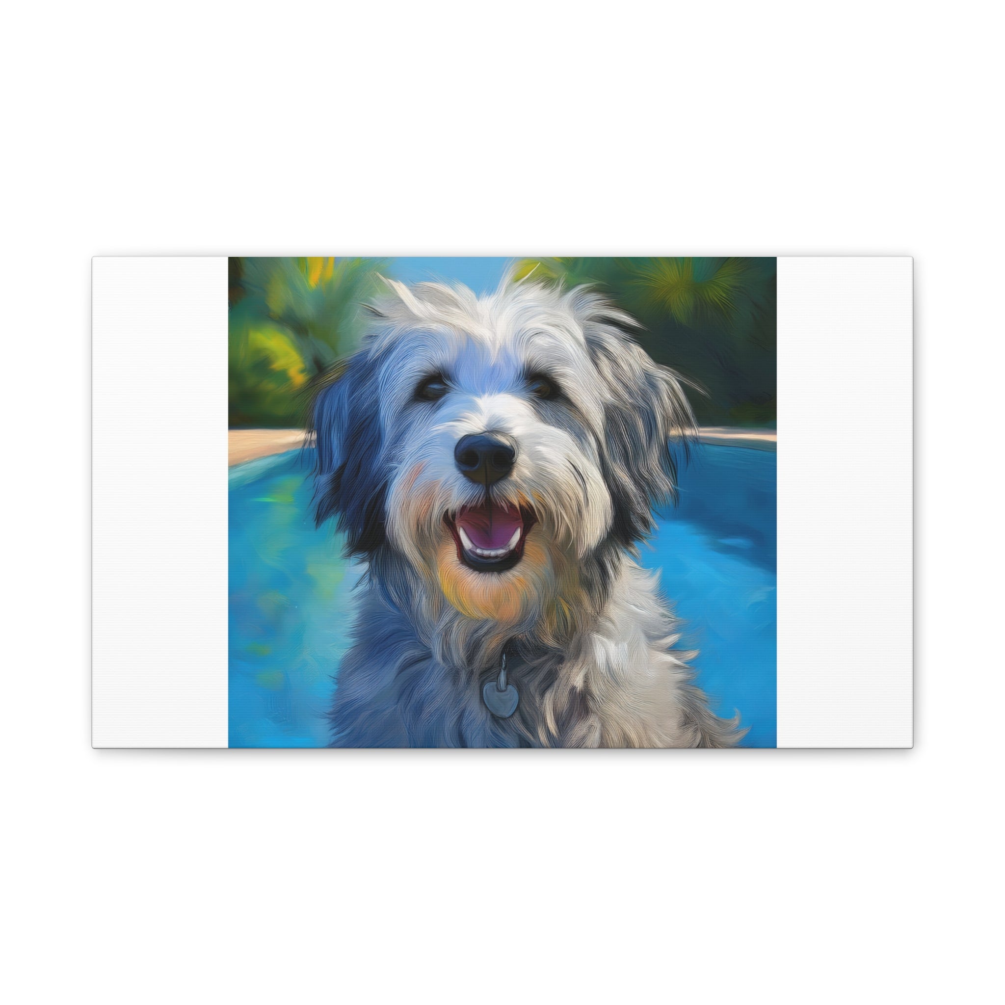 Grey Shaggy Dog Poolside Canvas Stretched, 0.75"