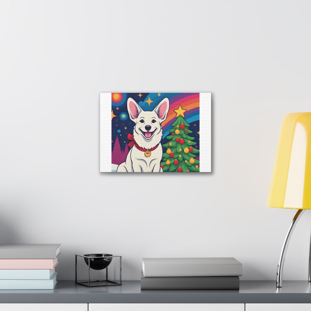 White Corgi Holiday Canvas Stretched, 0.75"