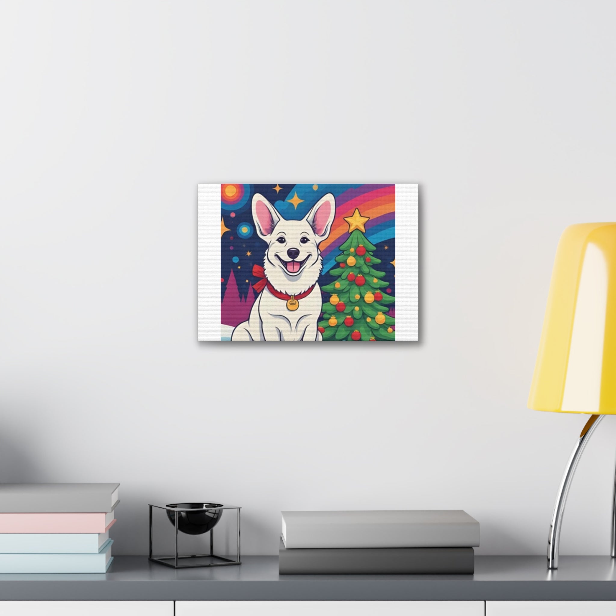 White Corgi Holiday Canvas Stretched, 0.75"