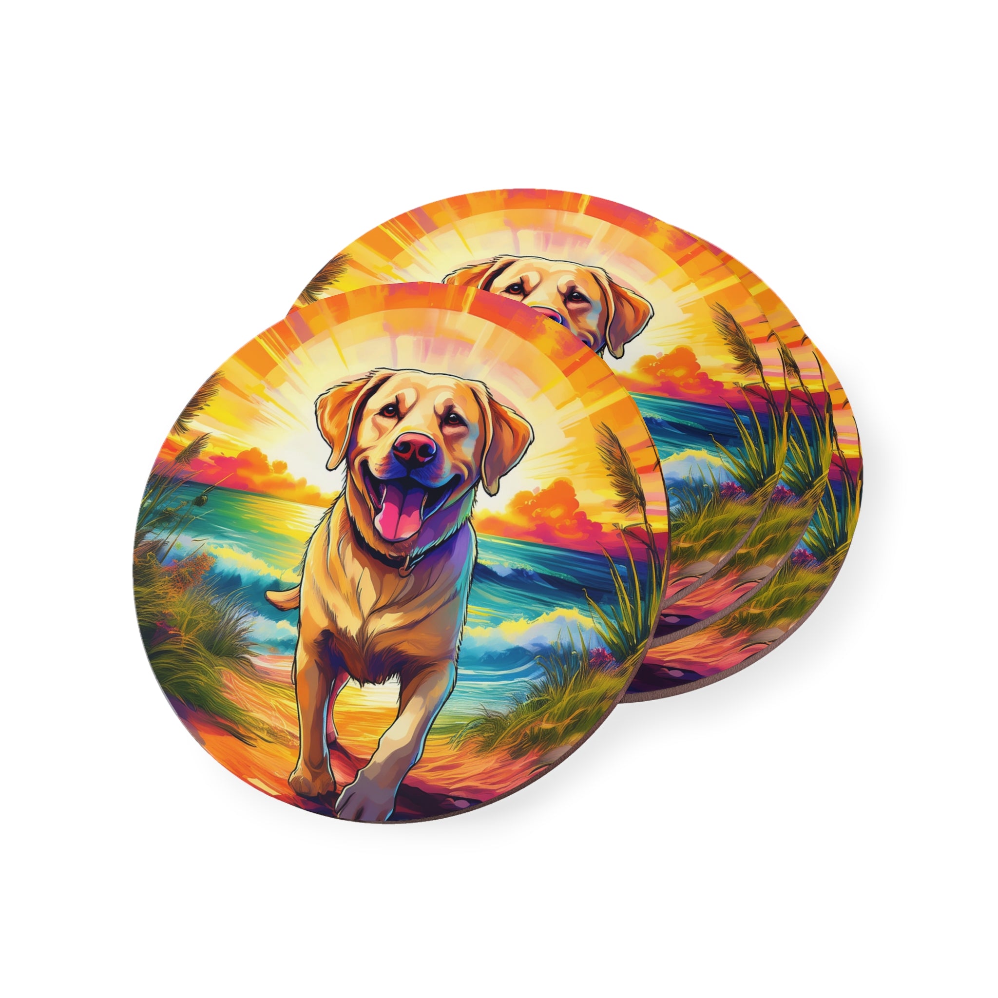 Yellow Lab Sunset Beach Coasters