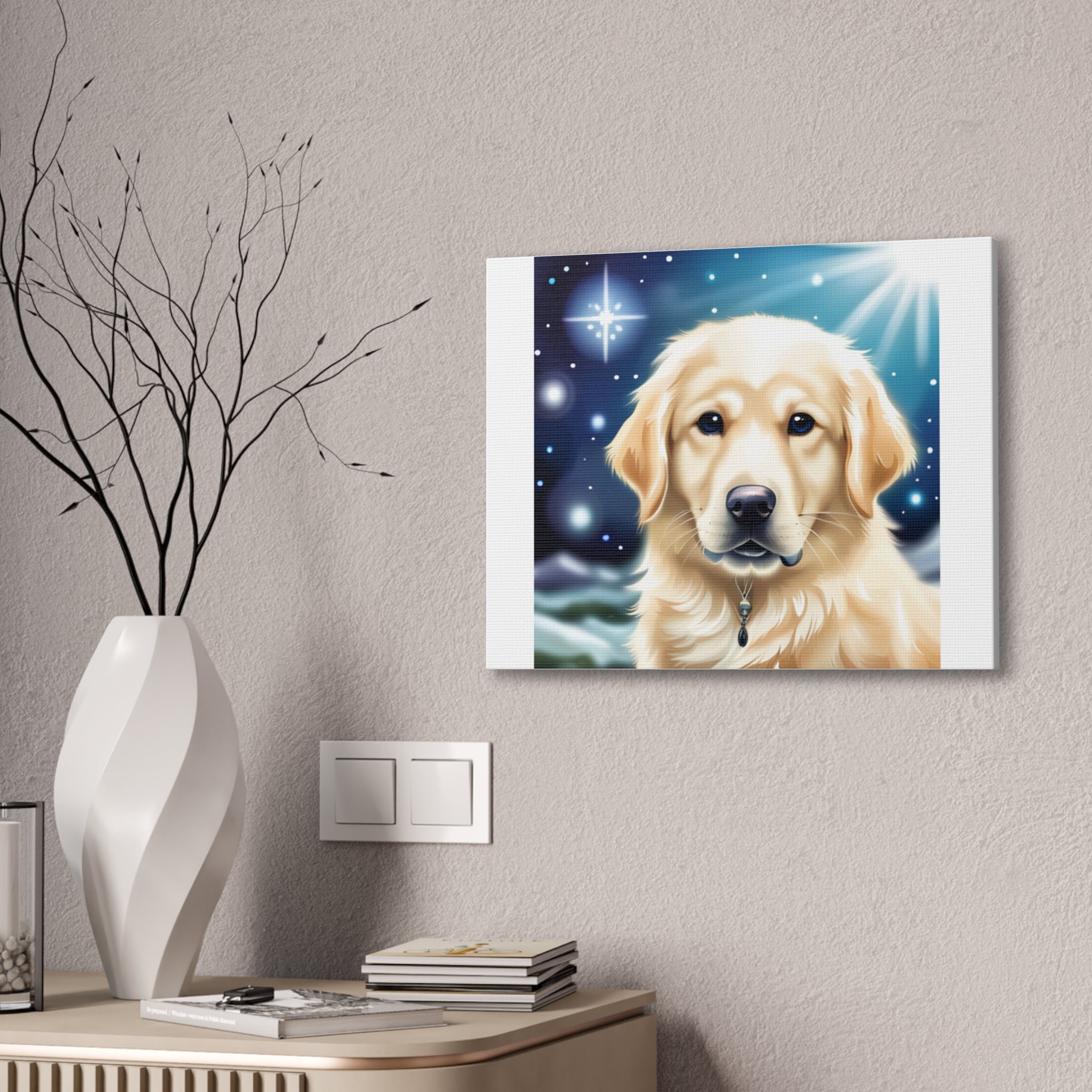 Golden Retriever Stary Night Canvas Stretched, 0.75"