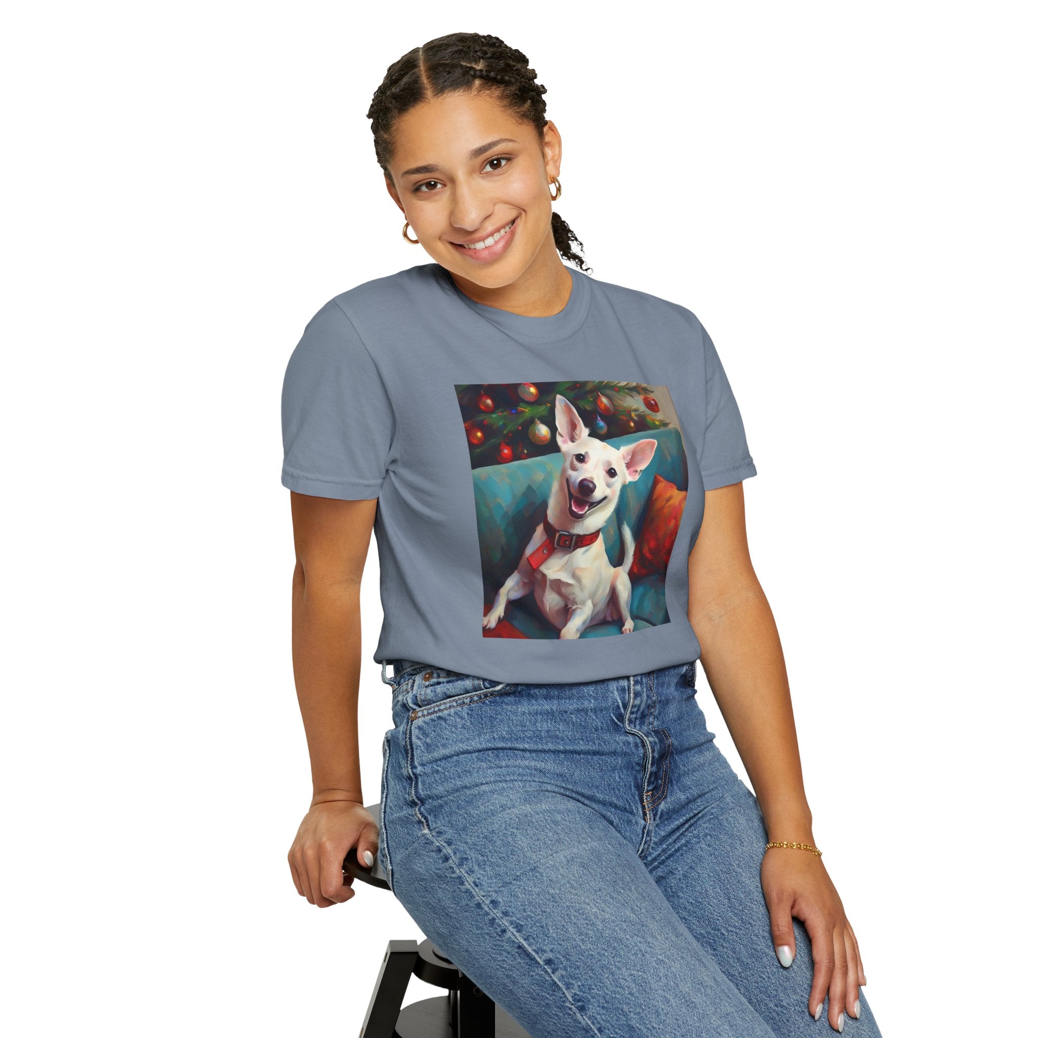 White Corgi Holiday II Unisex Garment-Dyed T-shirt