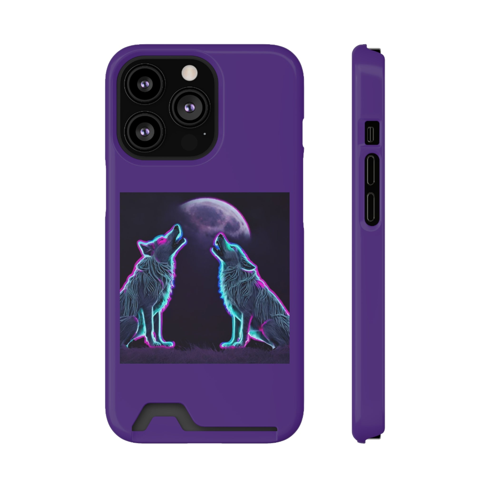 Neon Wolves Howling Phone Case with Card Holder