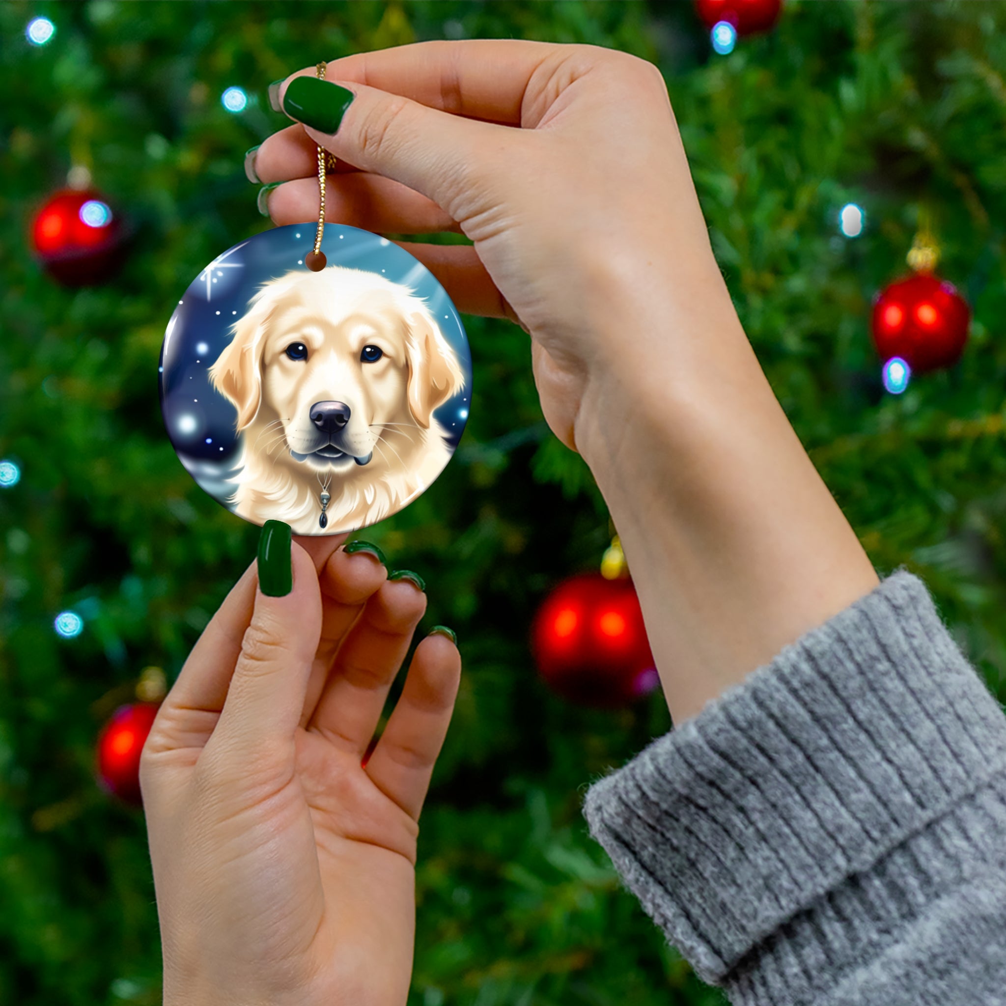 Golden Retriever Stary Night Ceramic Ornament