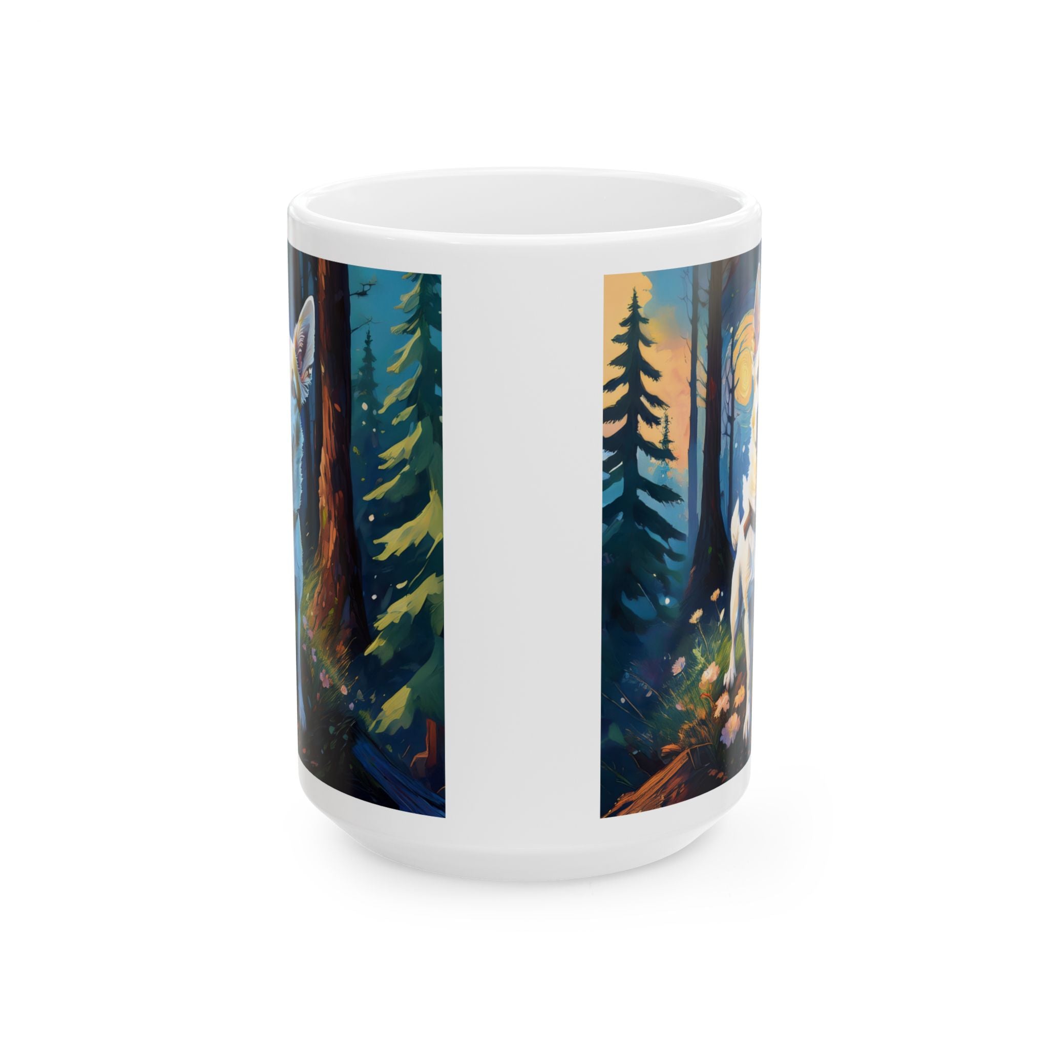 White/Tan Dog Forest Walk Ceramic Mug, (11oz, 15oz)