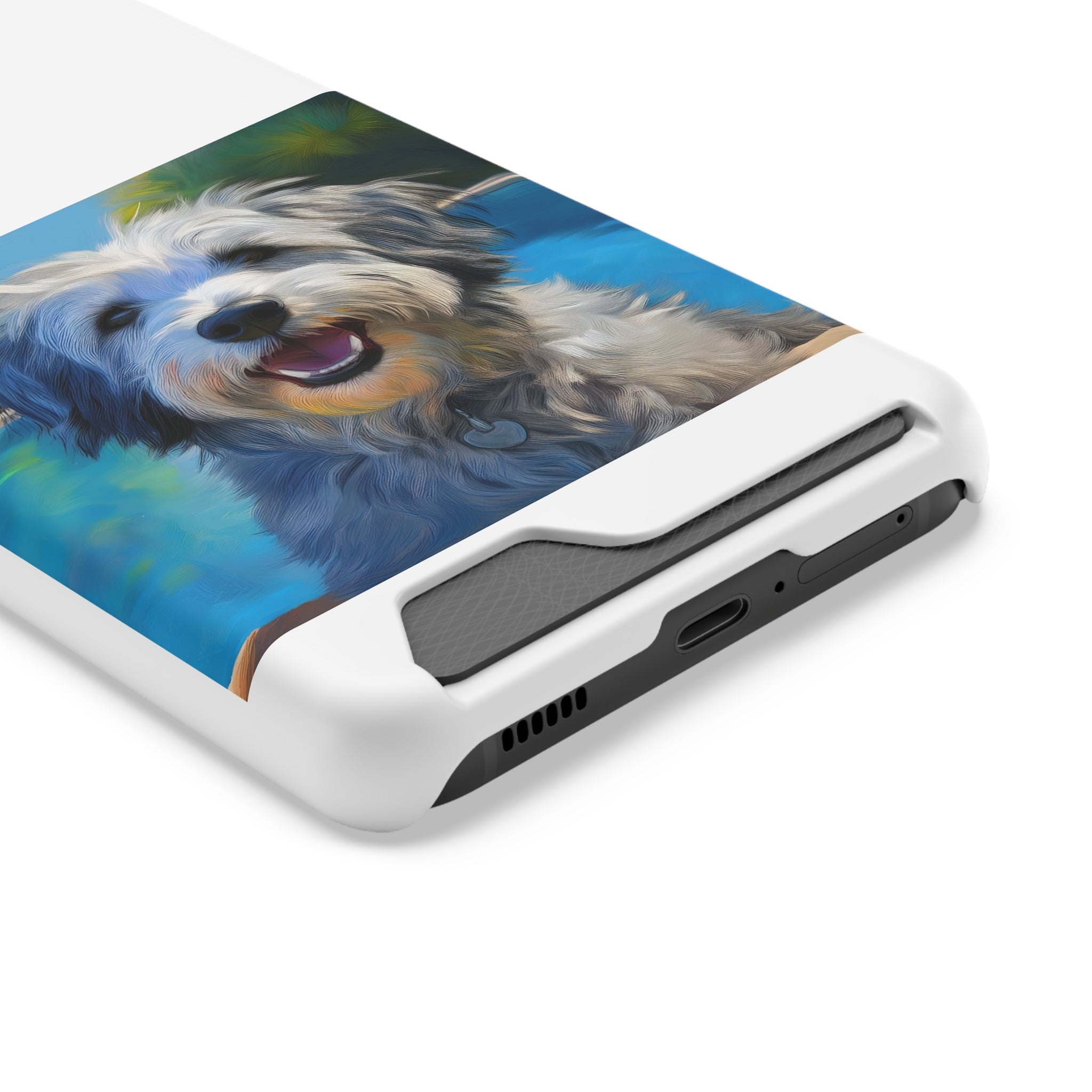 Grey Shaggy Dog Poolside Phone Case with Card Holder