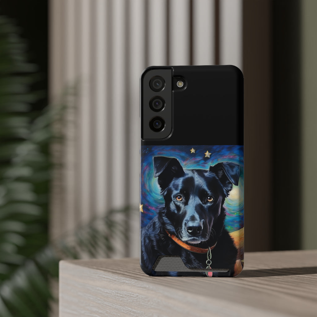 Black Shepherd Lab Stary Night Phone Case with Card Holder