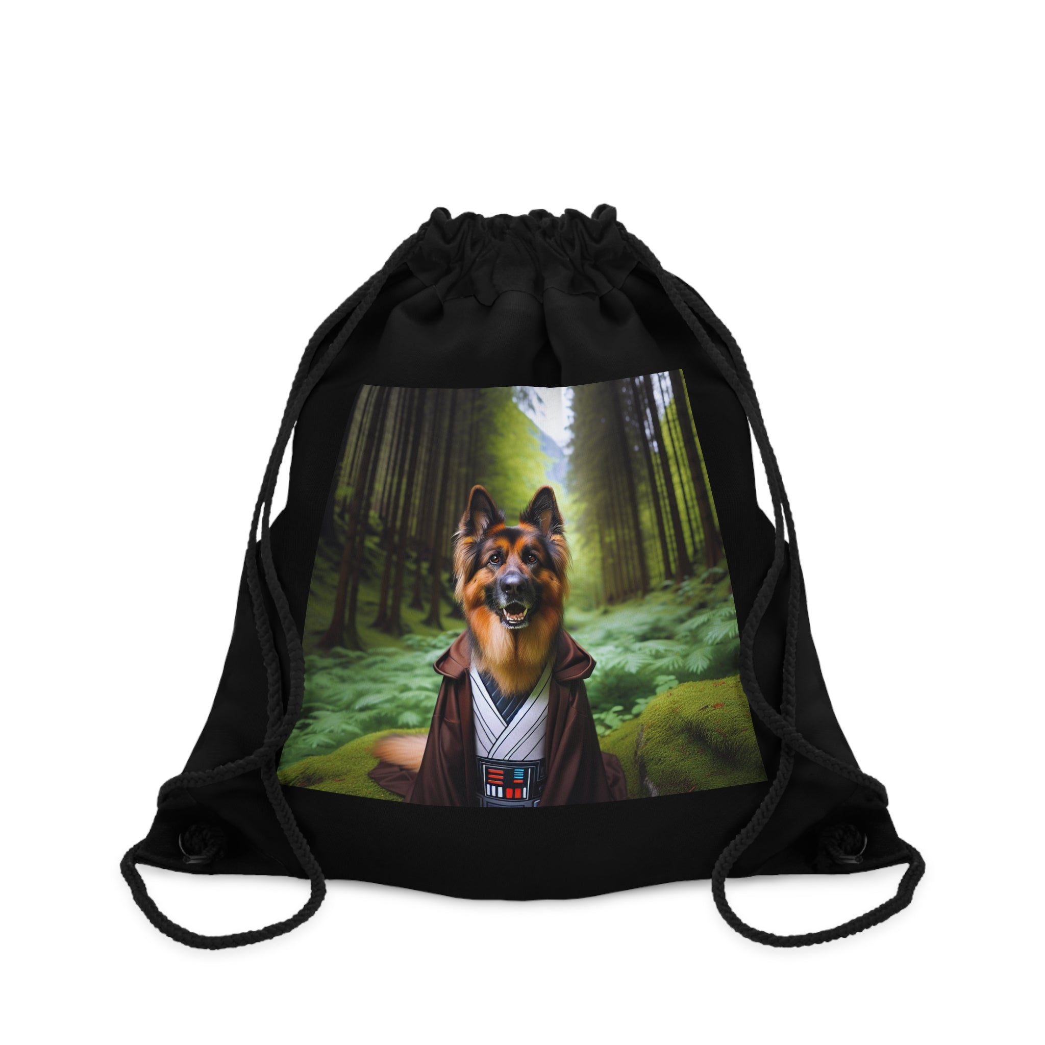 German Shepherd Forest Night Drawstring Bag