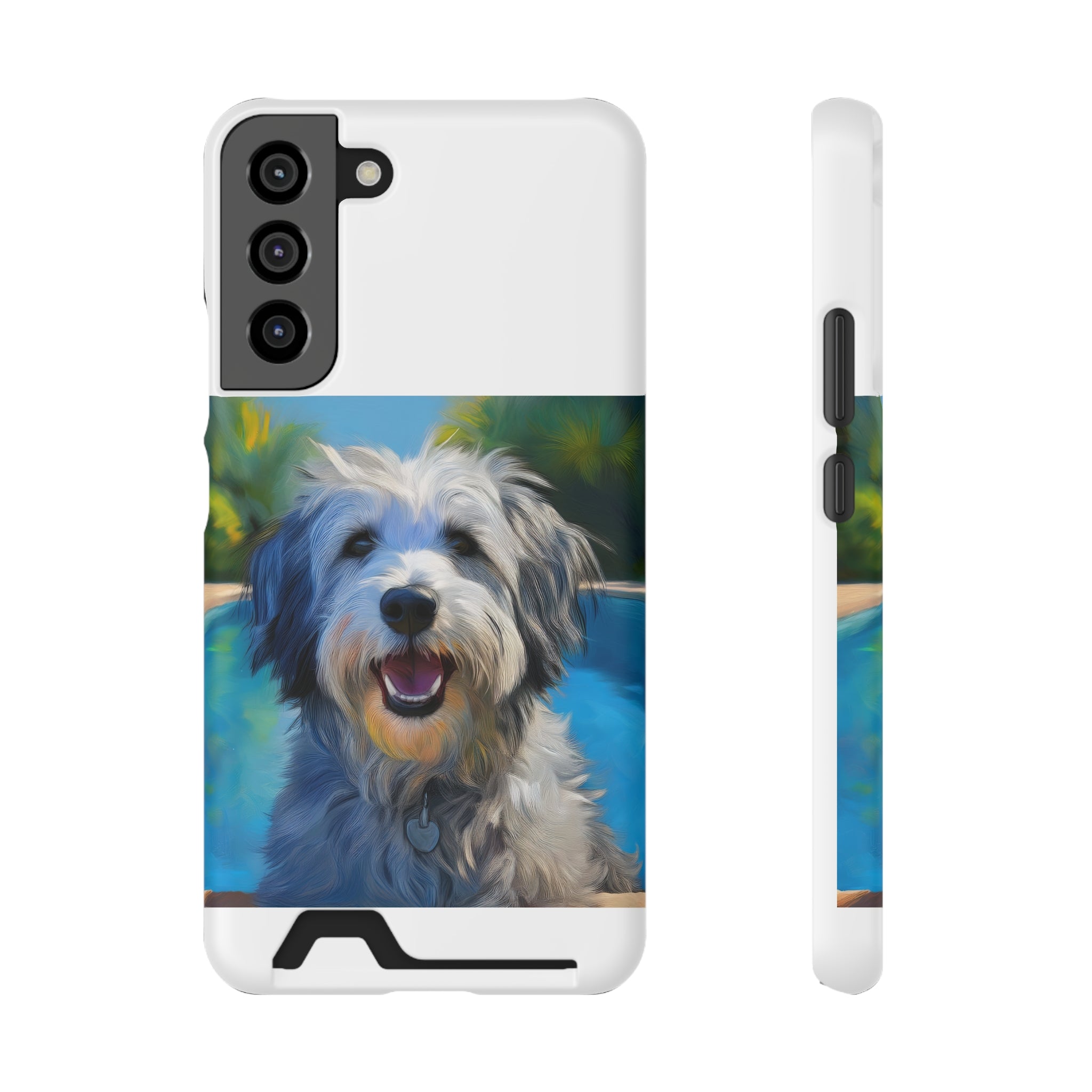 Grey Shaggy Dog Poolside Phone Case with Card Holder