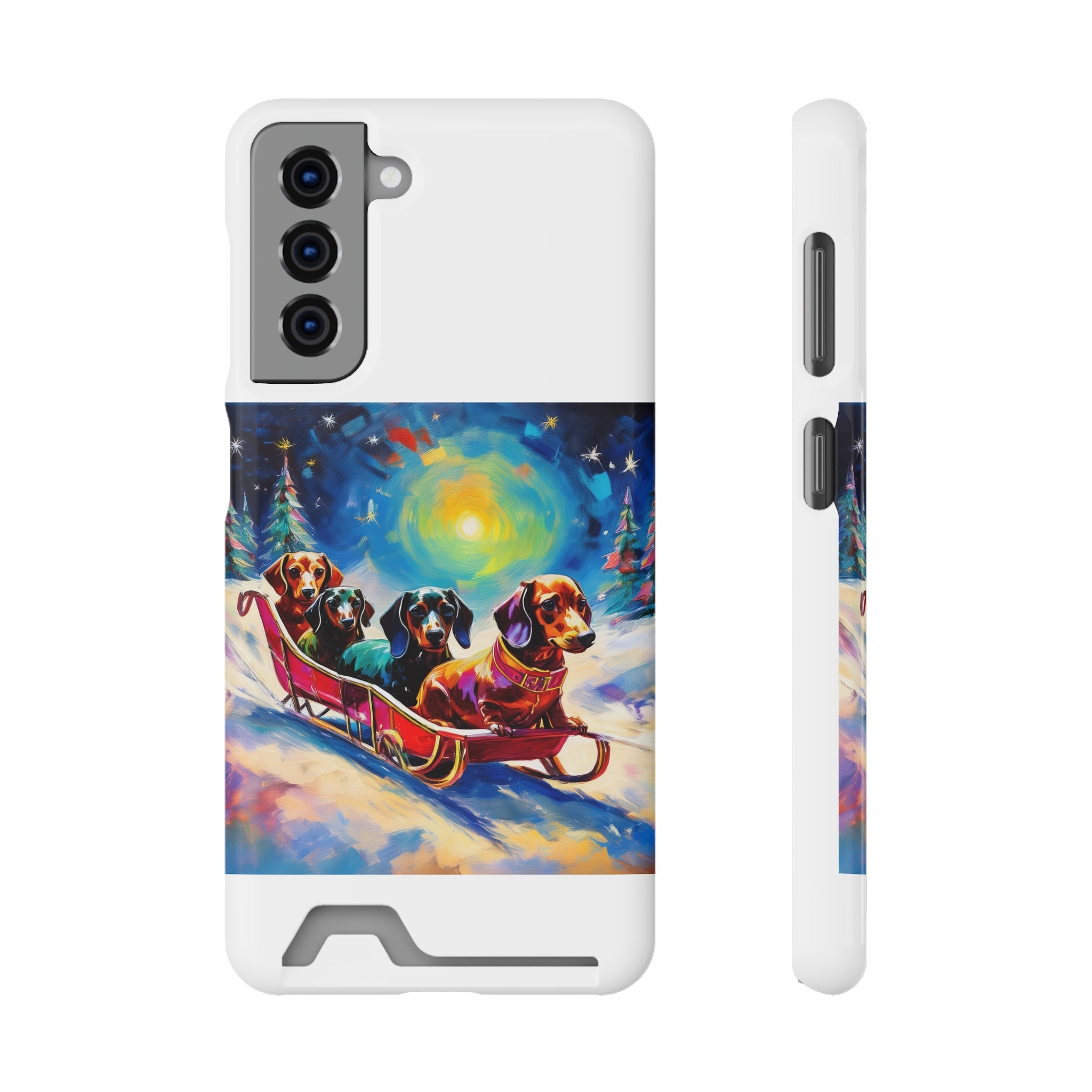 Dachshund Night Sleighride Phone Case with Card Holder
