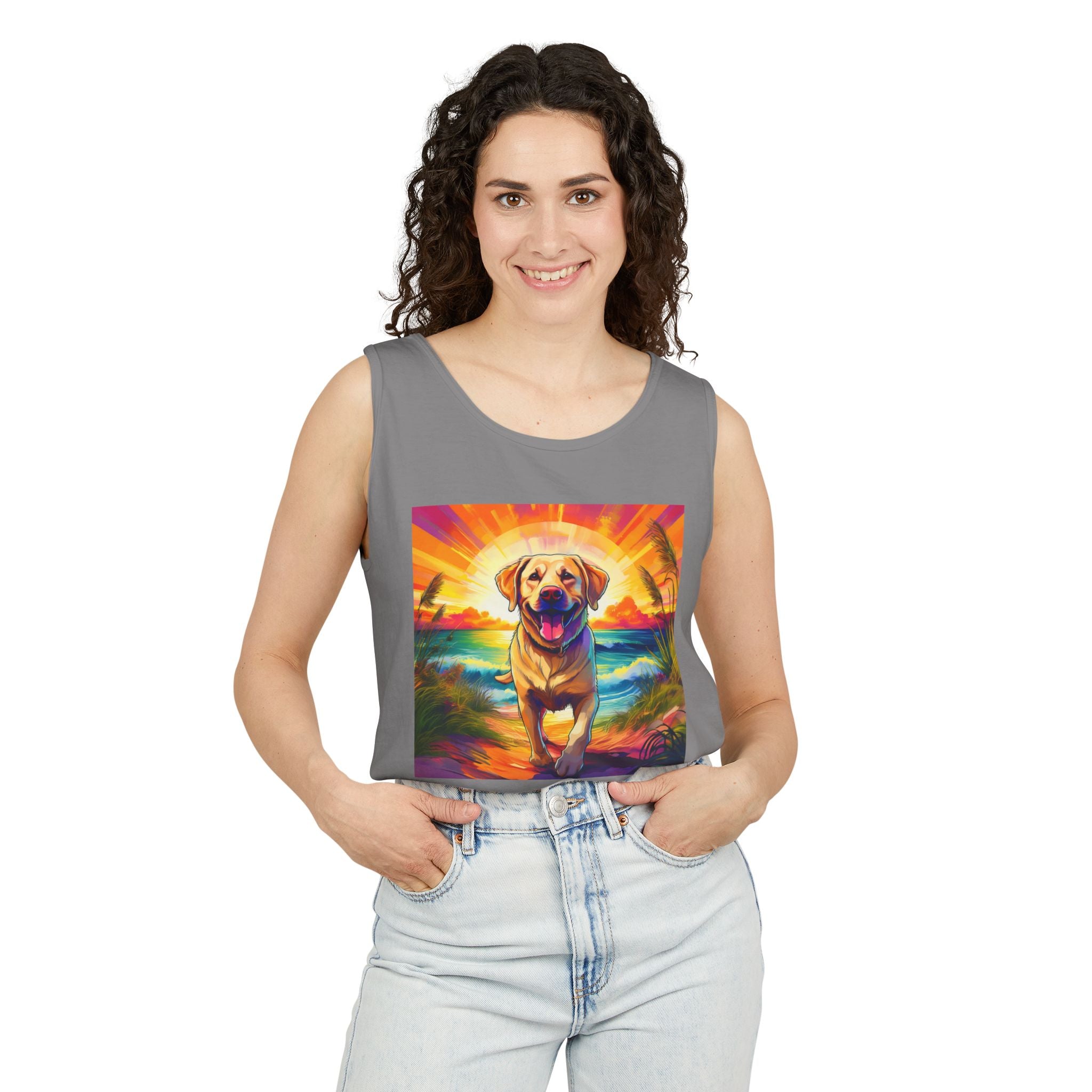 Yellow Lab Sunset Beach Unisex Tank Top