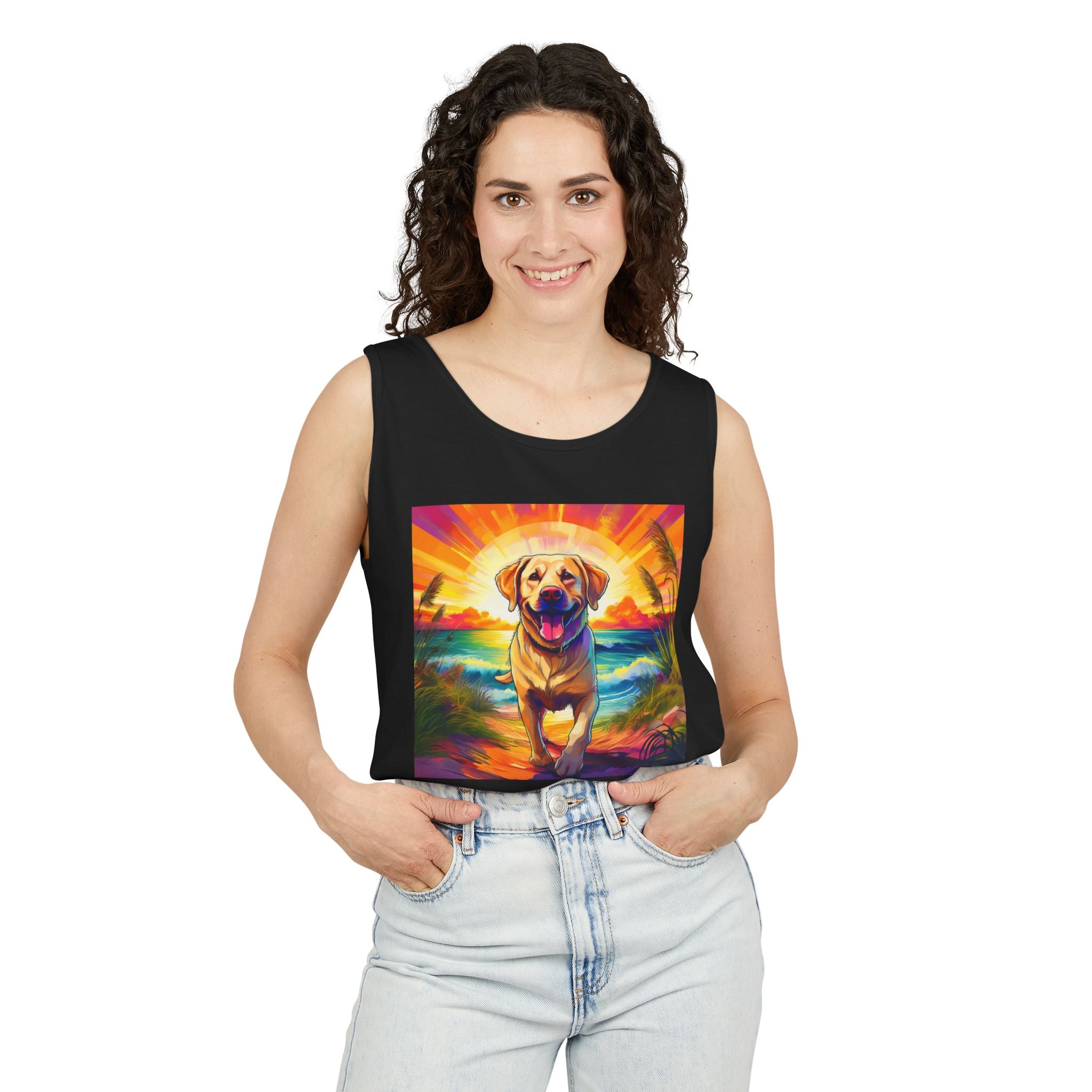 Yellow Lab Sunset Beach Unisex Tank Top