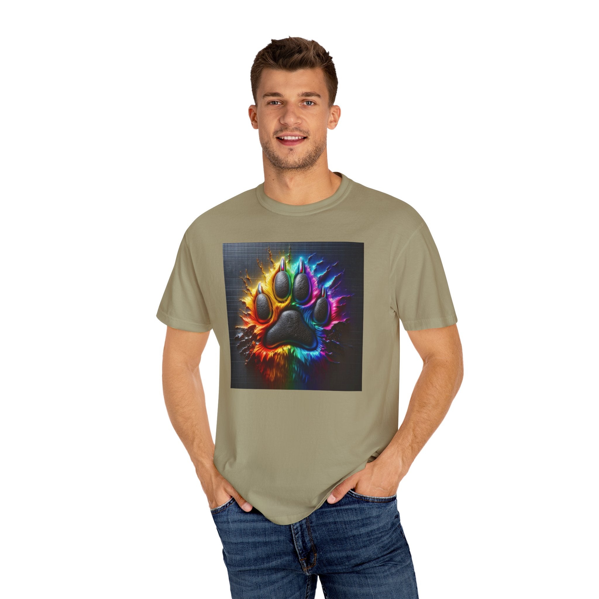 Electric Rainbow Dog Paw Unisex Garment-Dyed T-shirt