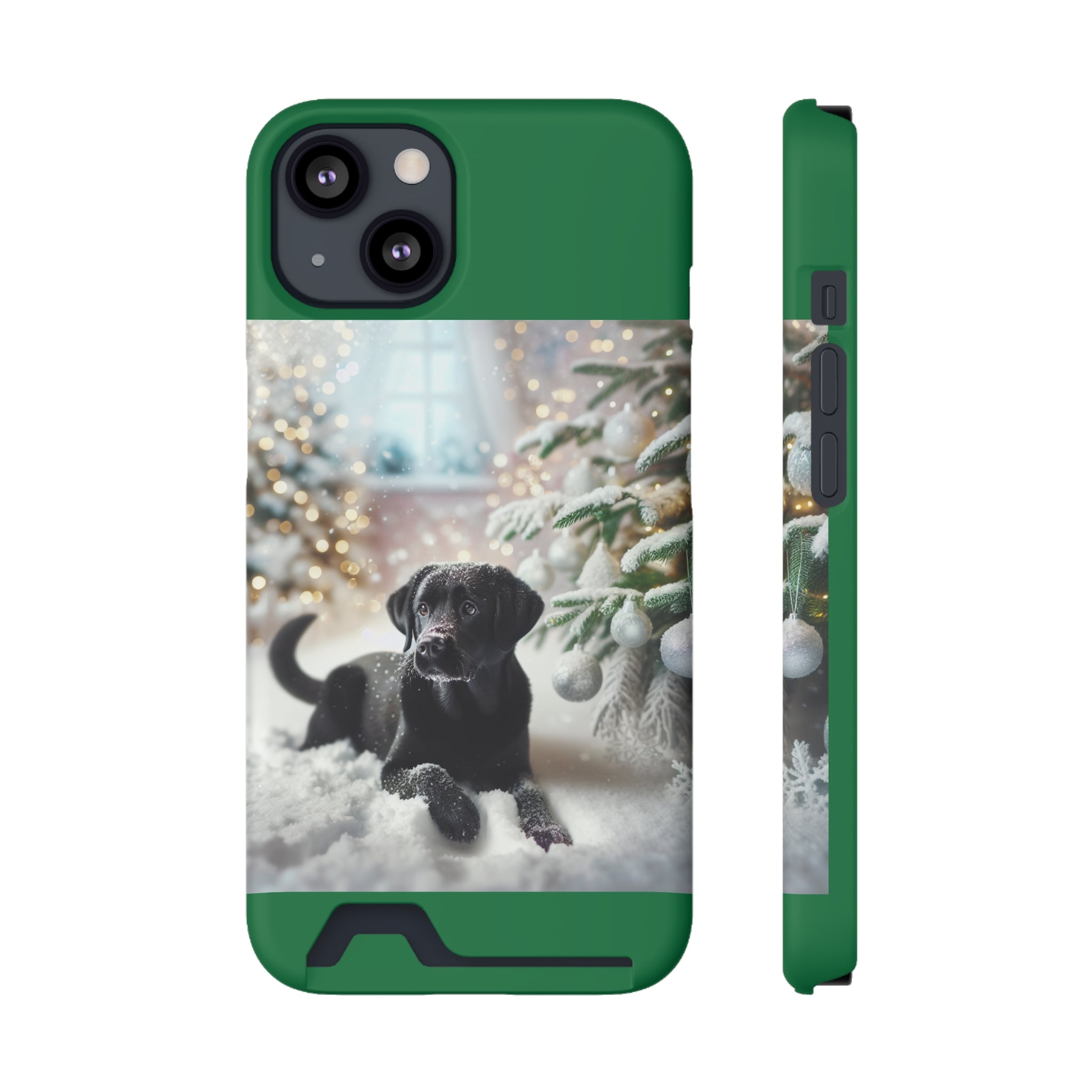 Black Lab Holiday Phone Case with Card Holder