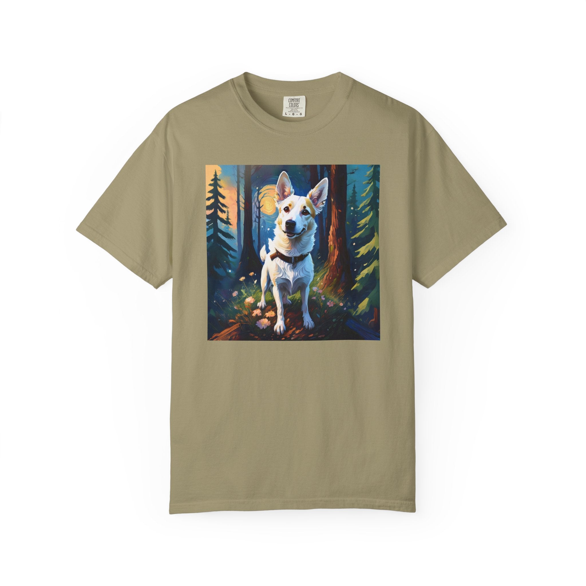 White/Tan Dog Forest Walk Unisex Garment-Dyed T-shirt