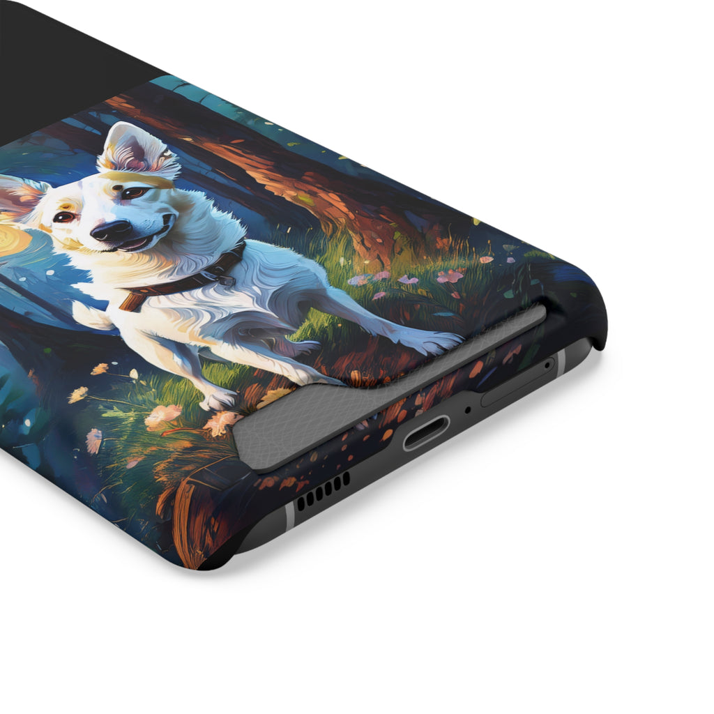 White/Tan Dog Forest Walk Phone Case with Card Holder