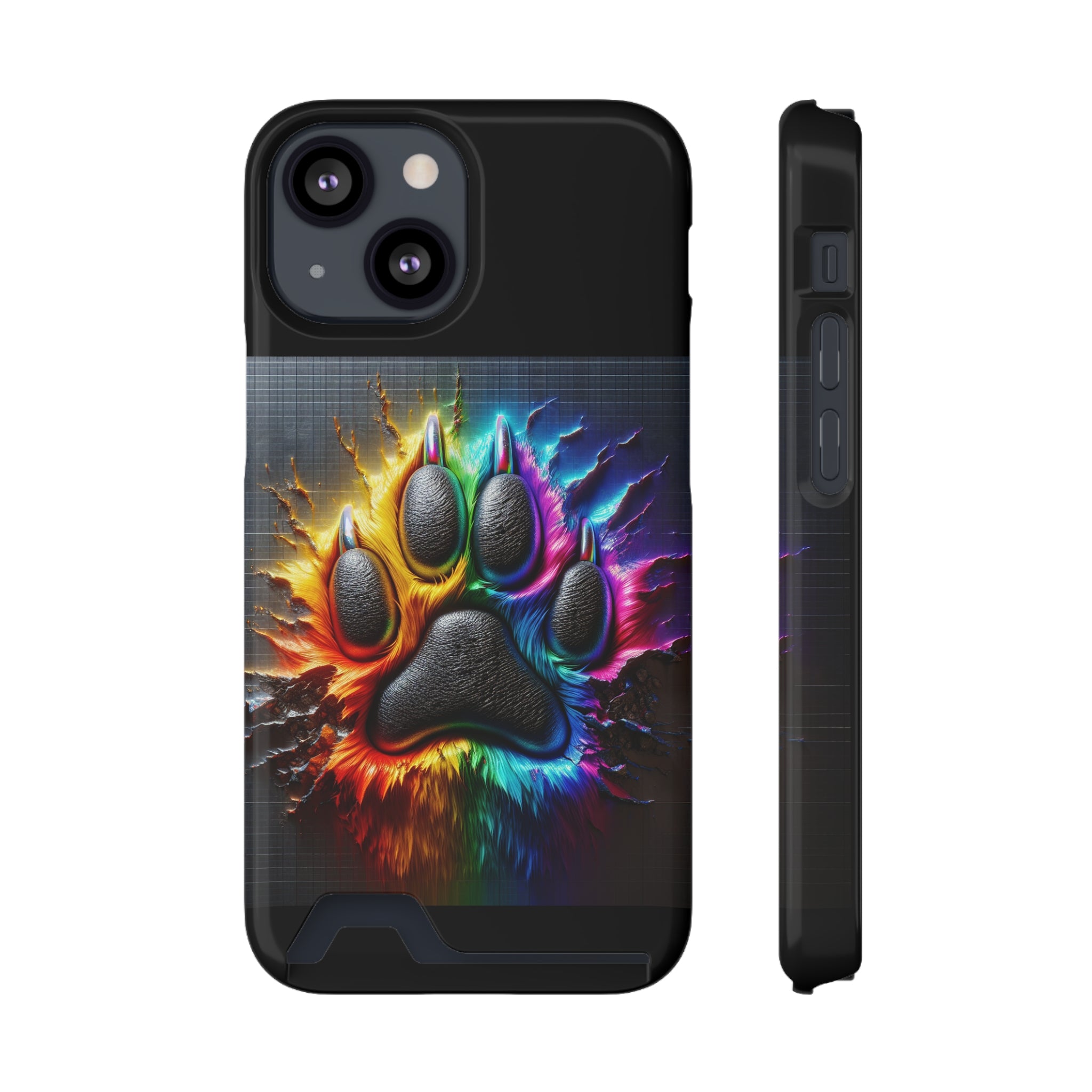 Electric Rainbow Dog Paw Phone Case with Card Holder