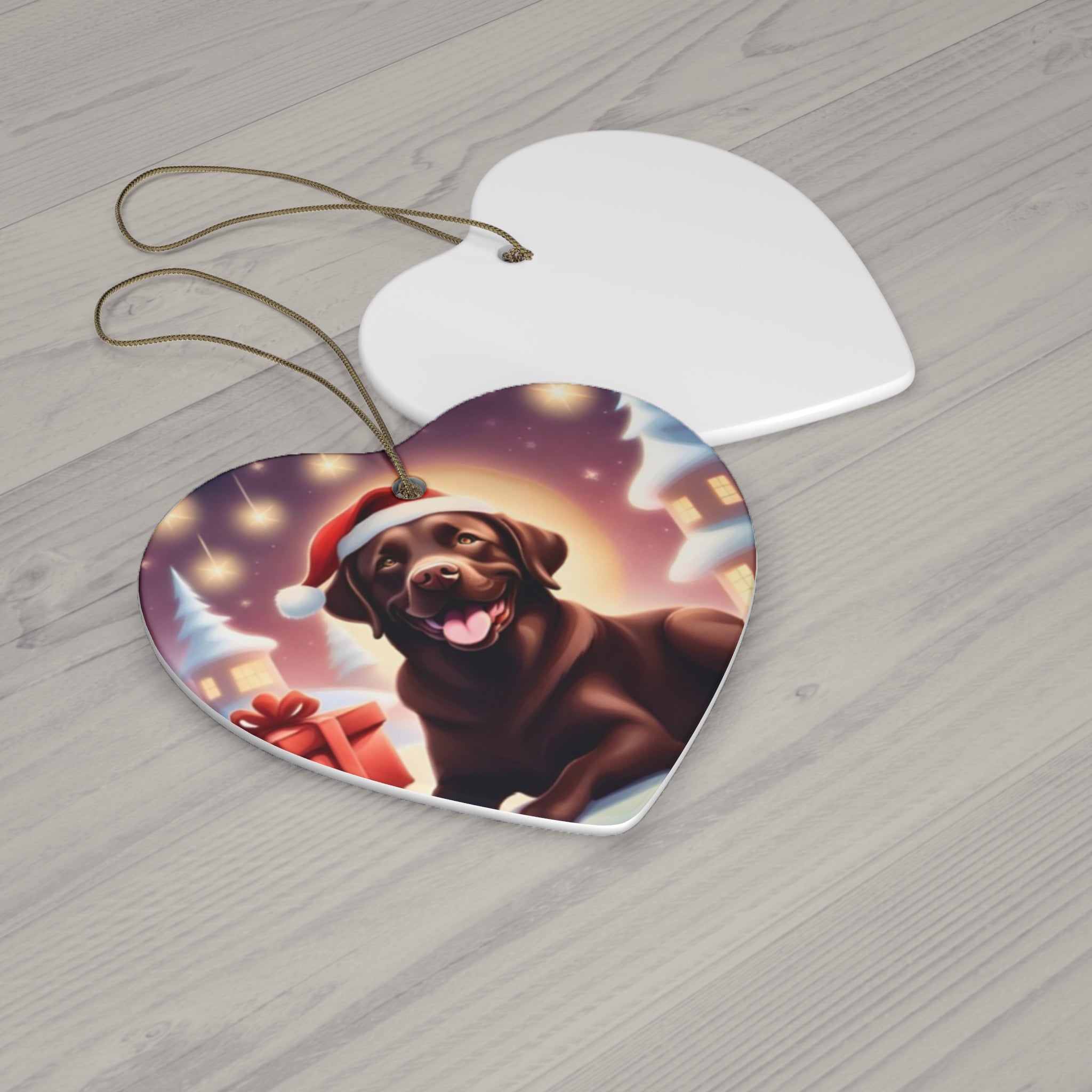 Chocolate Lab Holiday Ceramic Ornament