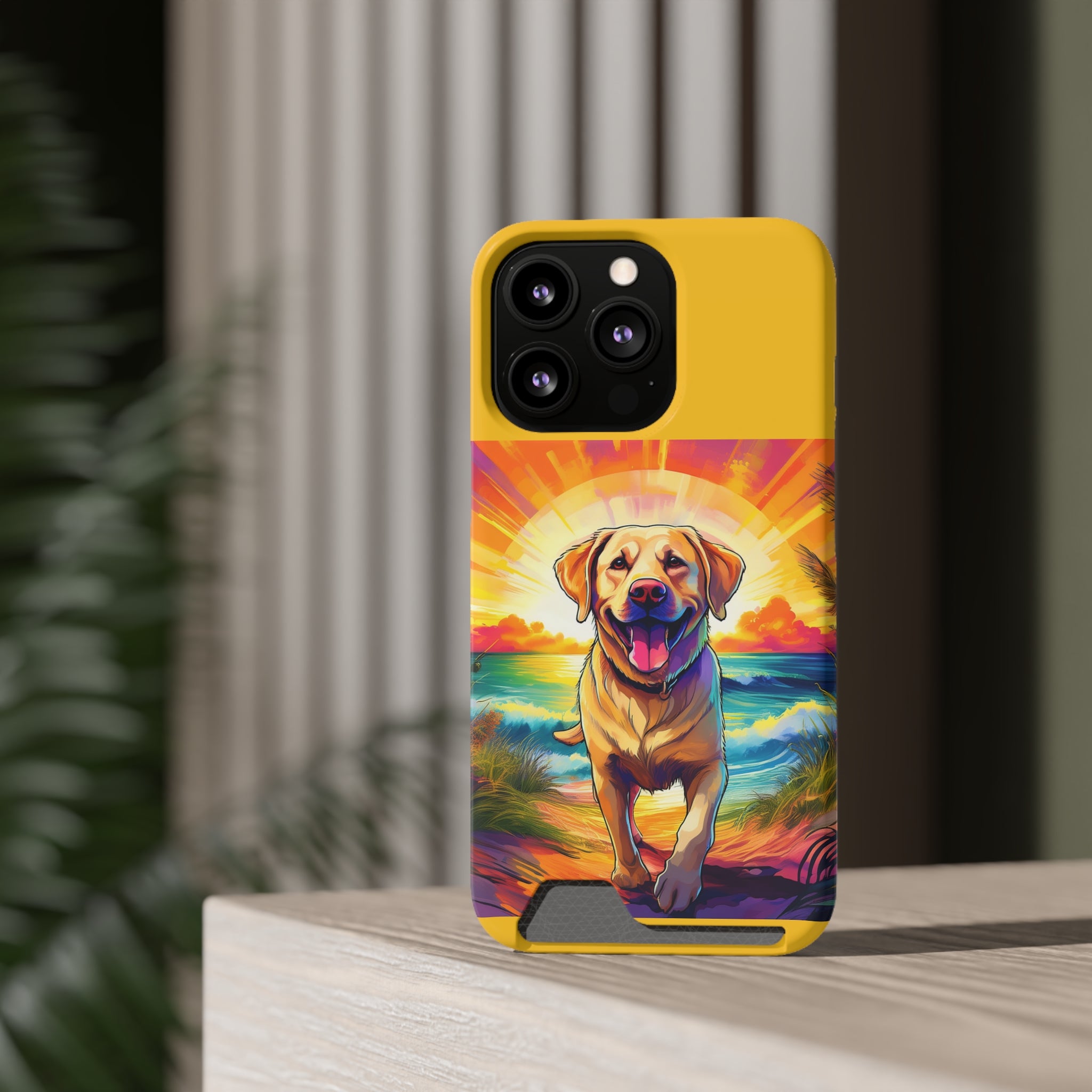 Yellow Lab Sunset Beach Phone Case with Card Holder