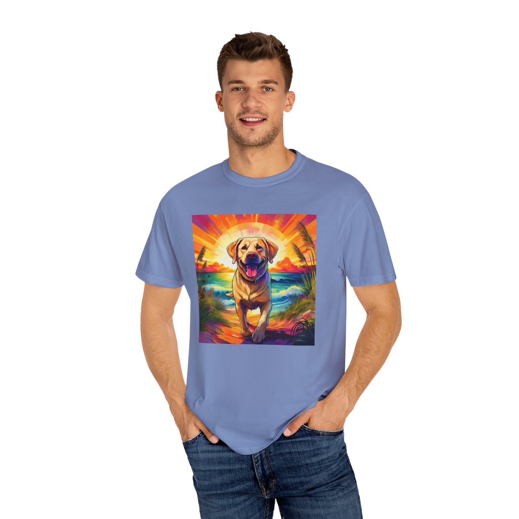 Yellow Lab Sunset Beach Unisex Garment-Dyed T-shirt