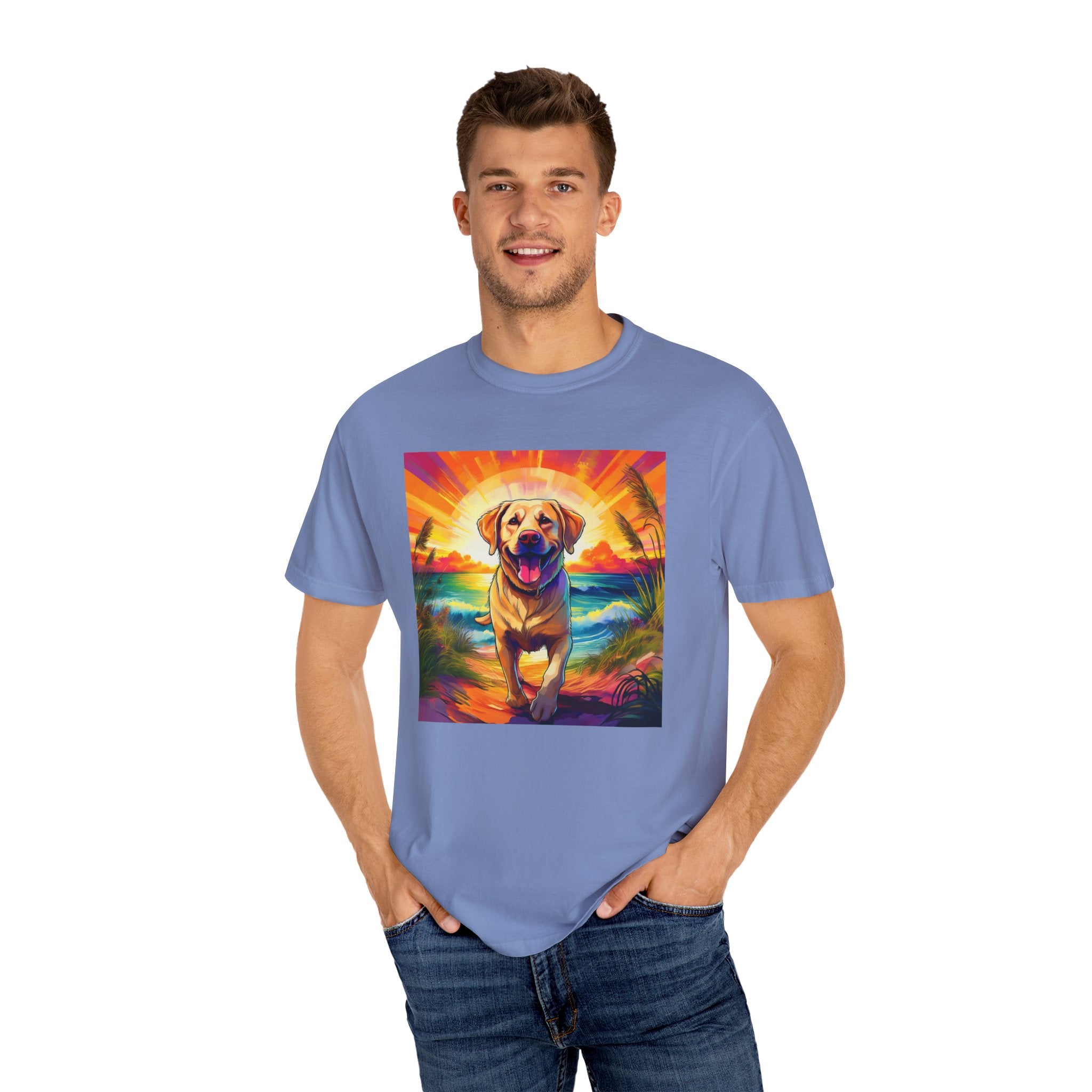 Yellow Lab Sunset Beach Unisex Garment-Dyed T-shirt