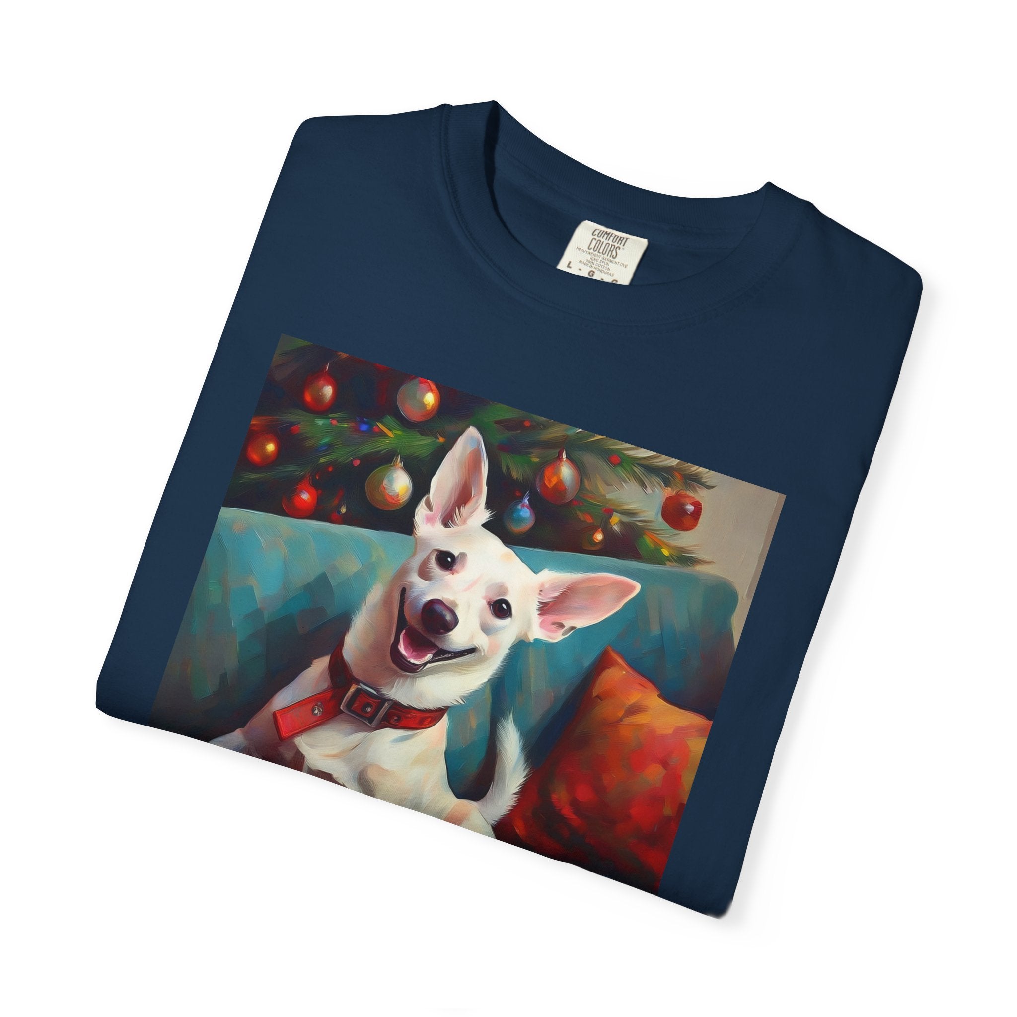 White Corgi Holiday II Unisex Garment-Dyed T-shirt
