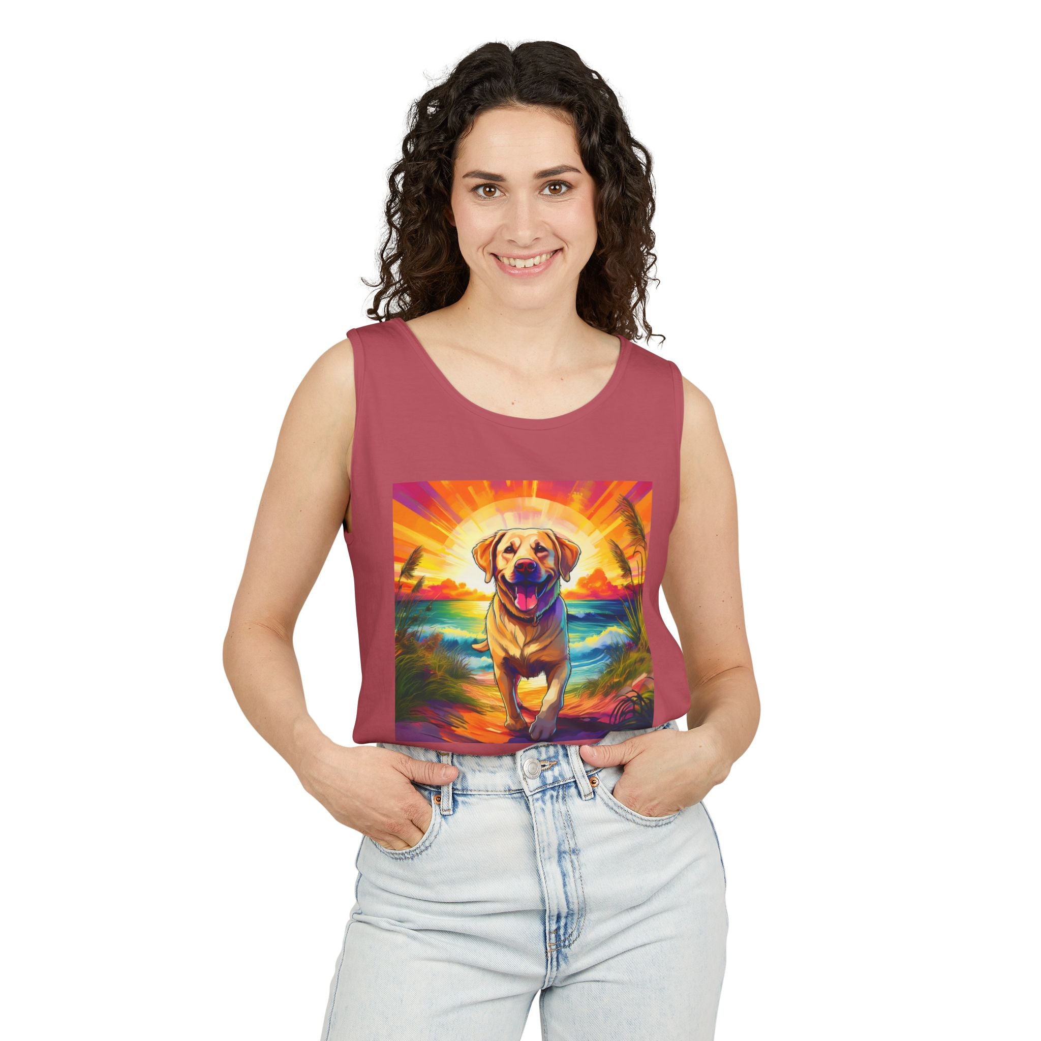 Yellow Lab Sunset Beach Unisex Tank Top